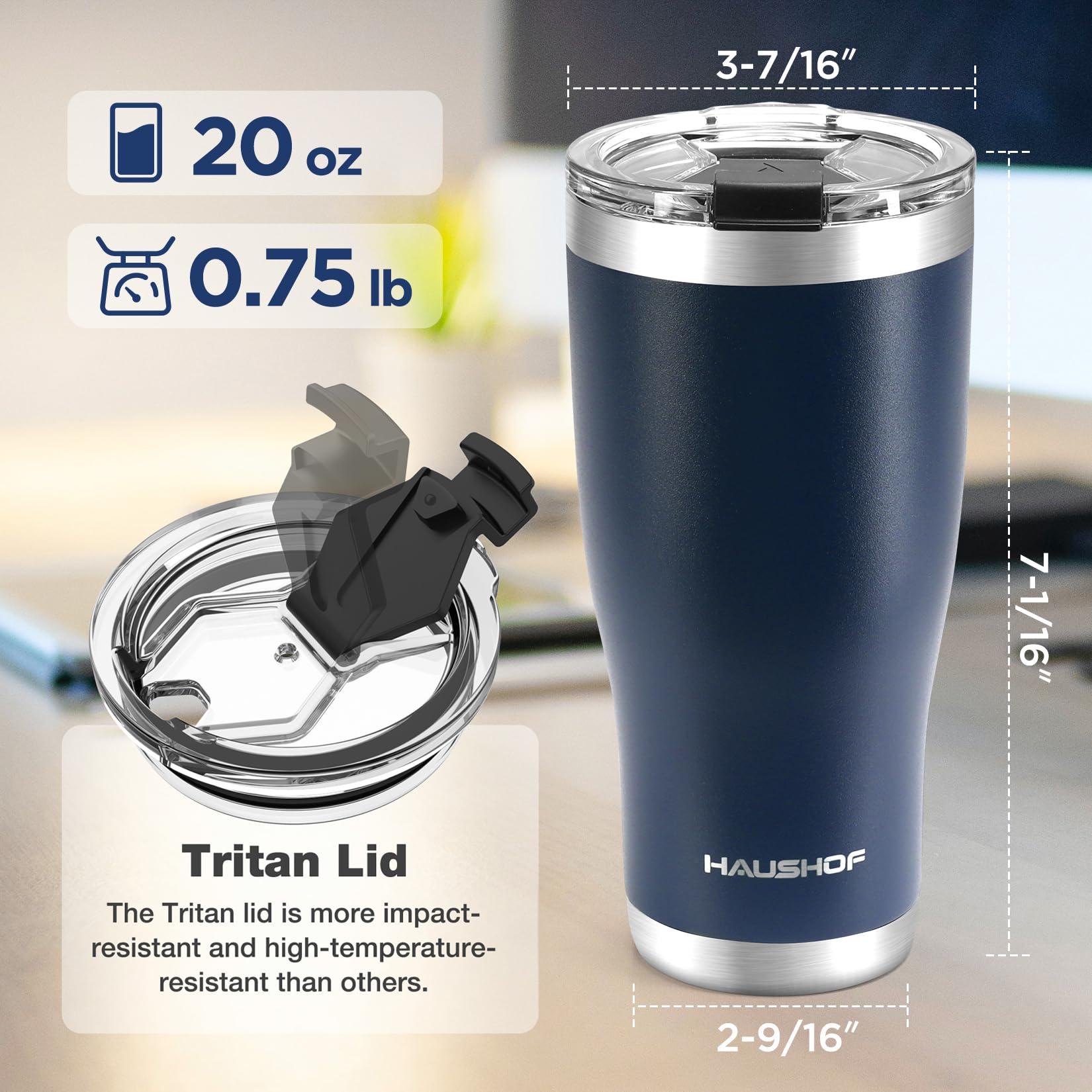 Haushof 20 Oz Tumbler, Stainless Steel Vacuum Insulated Coffee Tumbler Water Cup, Double Wall Travel Mug With Lid, Perfect For H