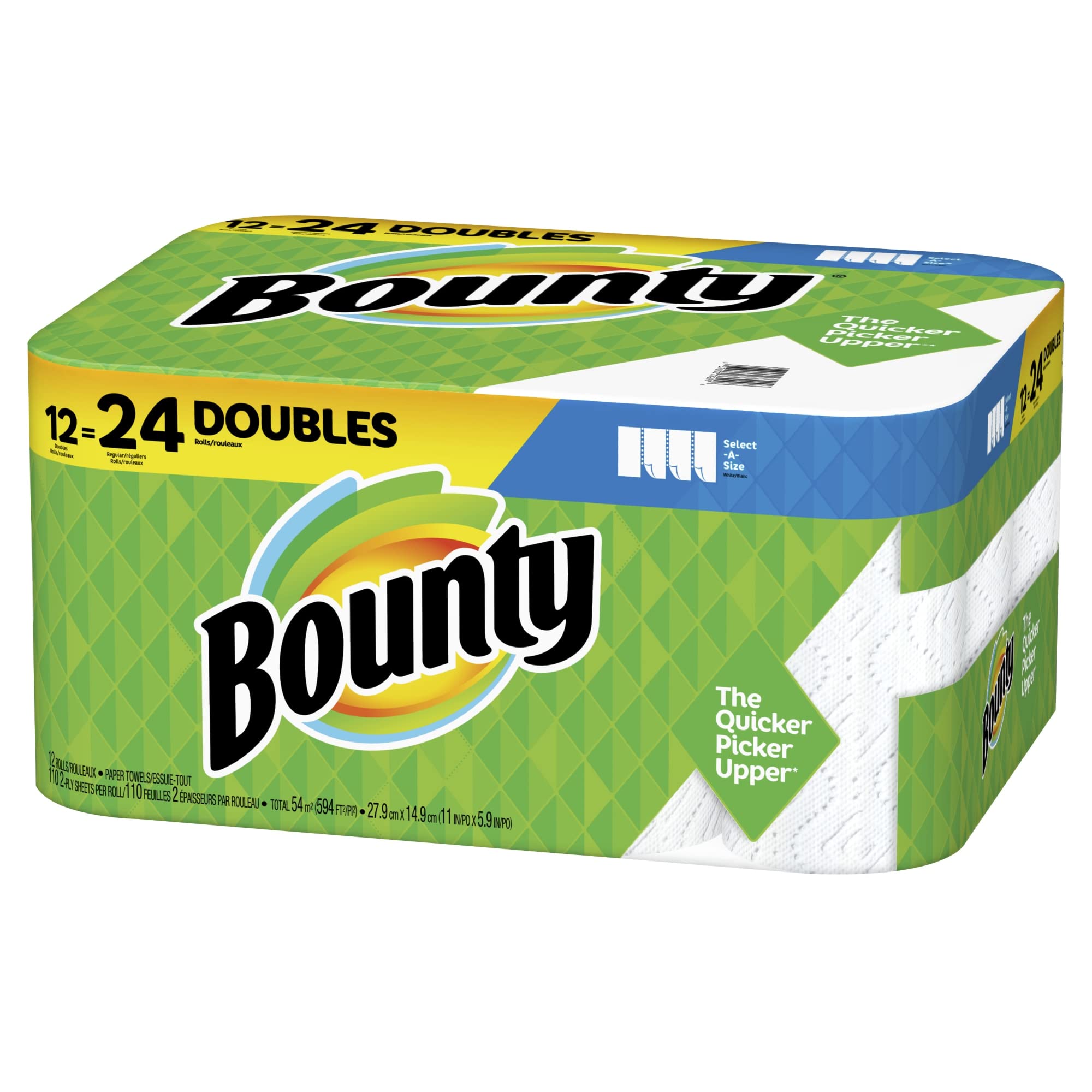 Bounty Select-A-Size Double 2-Ply Paper Towels, 98 Sheets Per Roll, Pack Of 12 Rolls