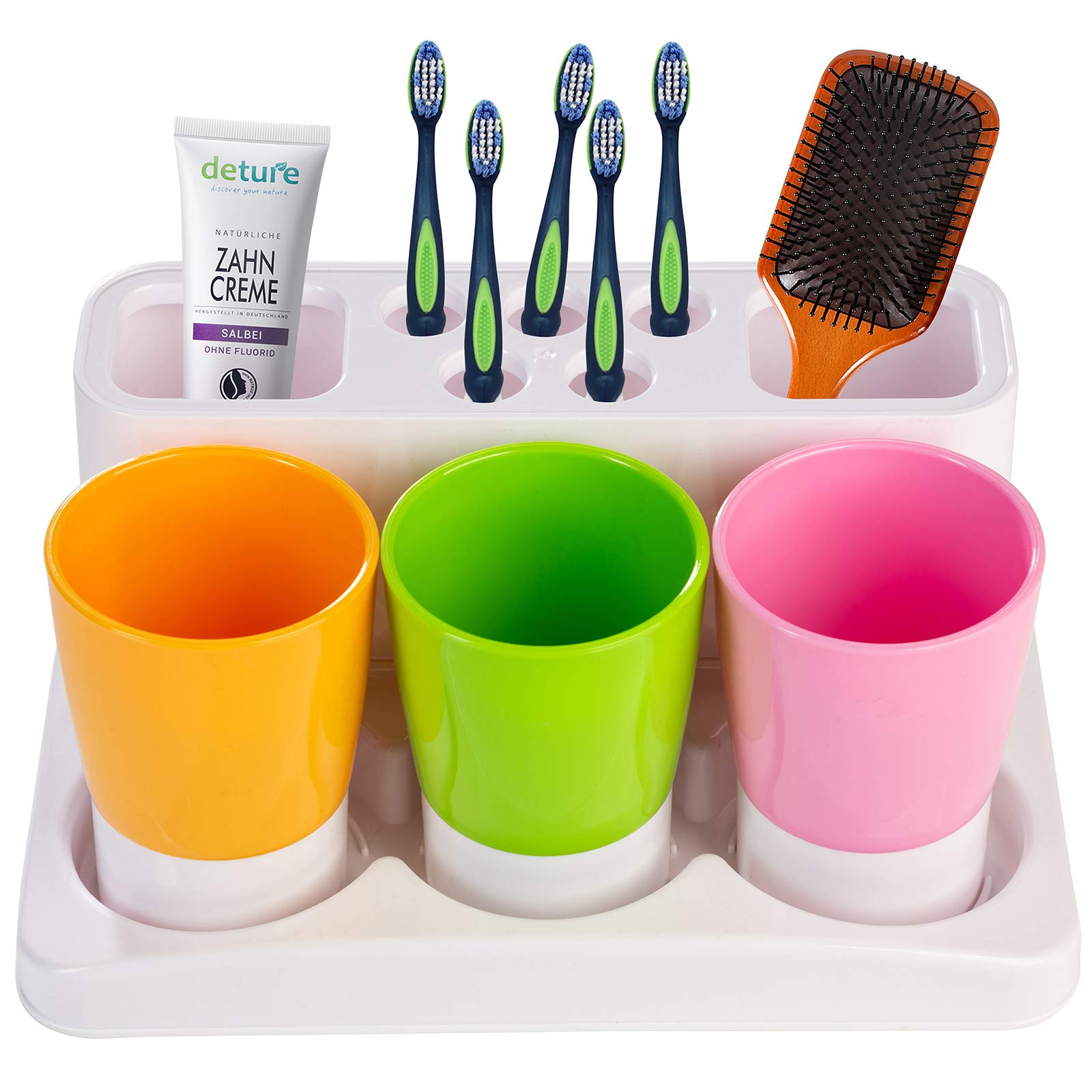 Aebeky Toothbrush Holder Kids Family Set For Bathroom Storage Organizer (Orange+Green+Pink)