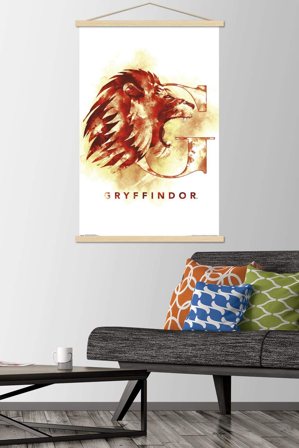 Trends International Wooden Magnetic Frame The Wizarding World: Harry Potter-Gryffindor Illustrated House Logo Wall Poster, 22.3