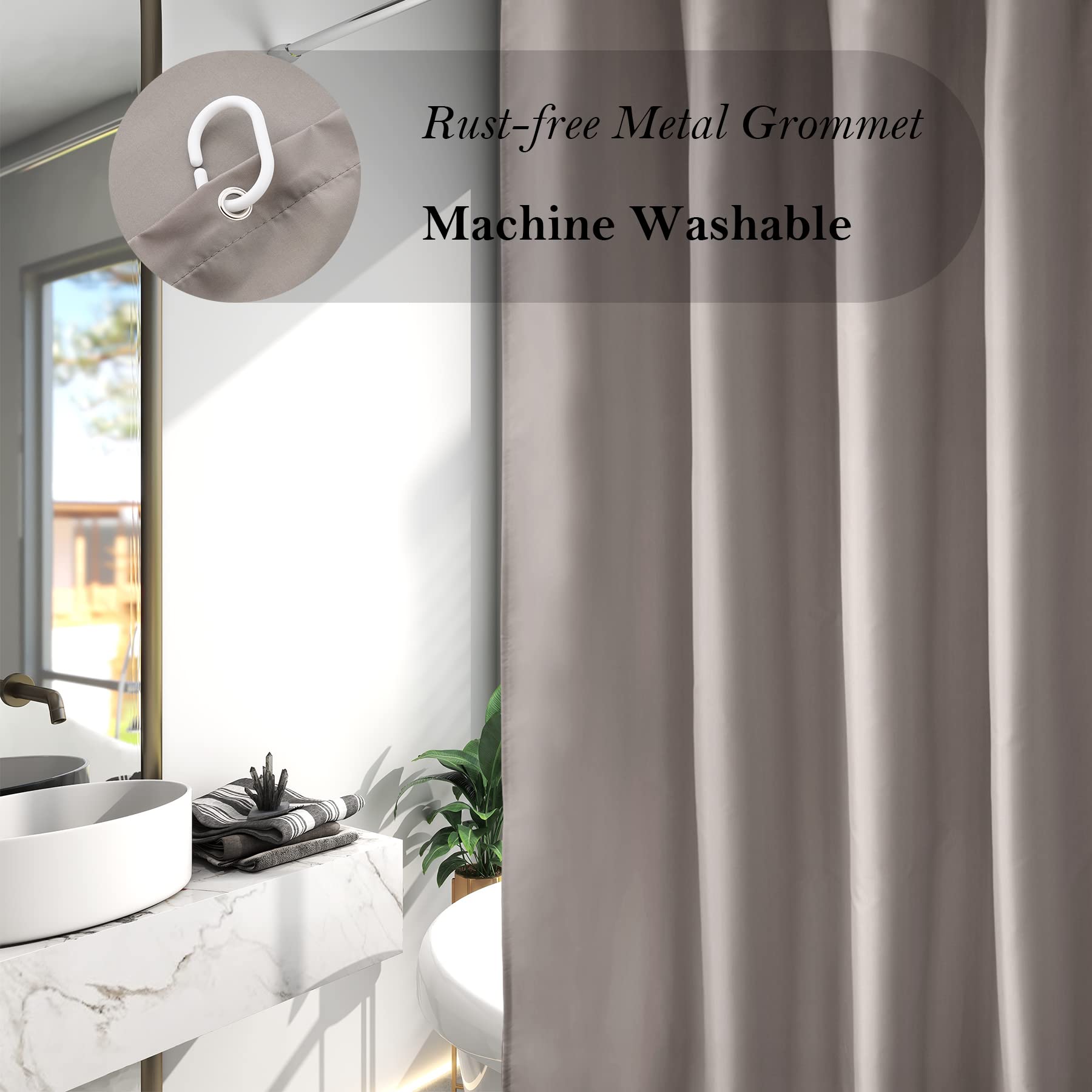 Aoohome Extra Long Shower Curtain 72X78 Inch, Fabric Shower Curtain Liner For Hotel With Hooks, Weigthed Hem, Water Repellent, C