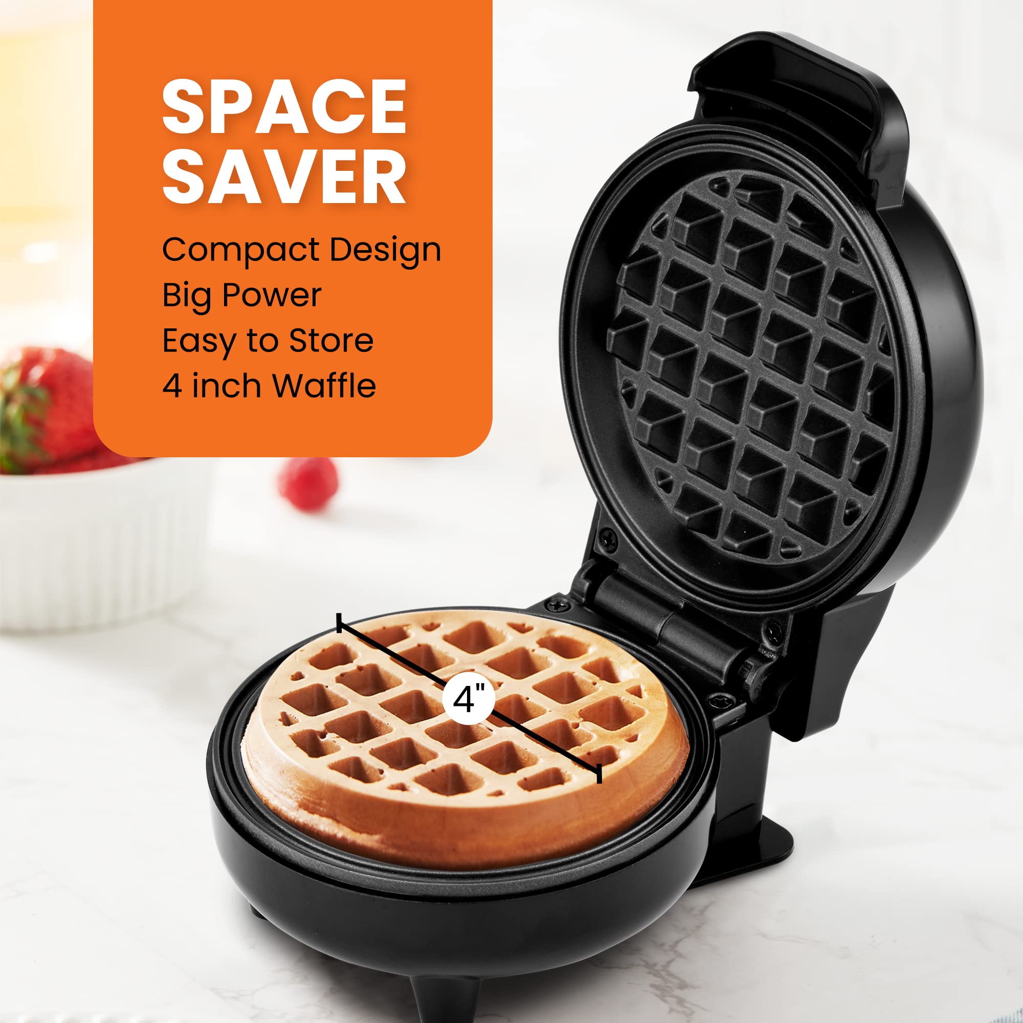 Elite Gourmet Ewm013B Electric Nonstick Mini Waffle Maker With 5-Inch Cooking Surface, Belgian Waffles, Compact Design, Hash Bro