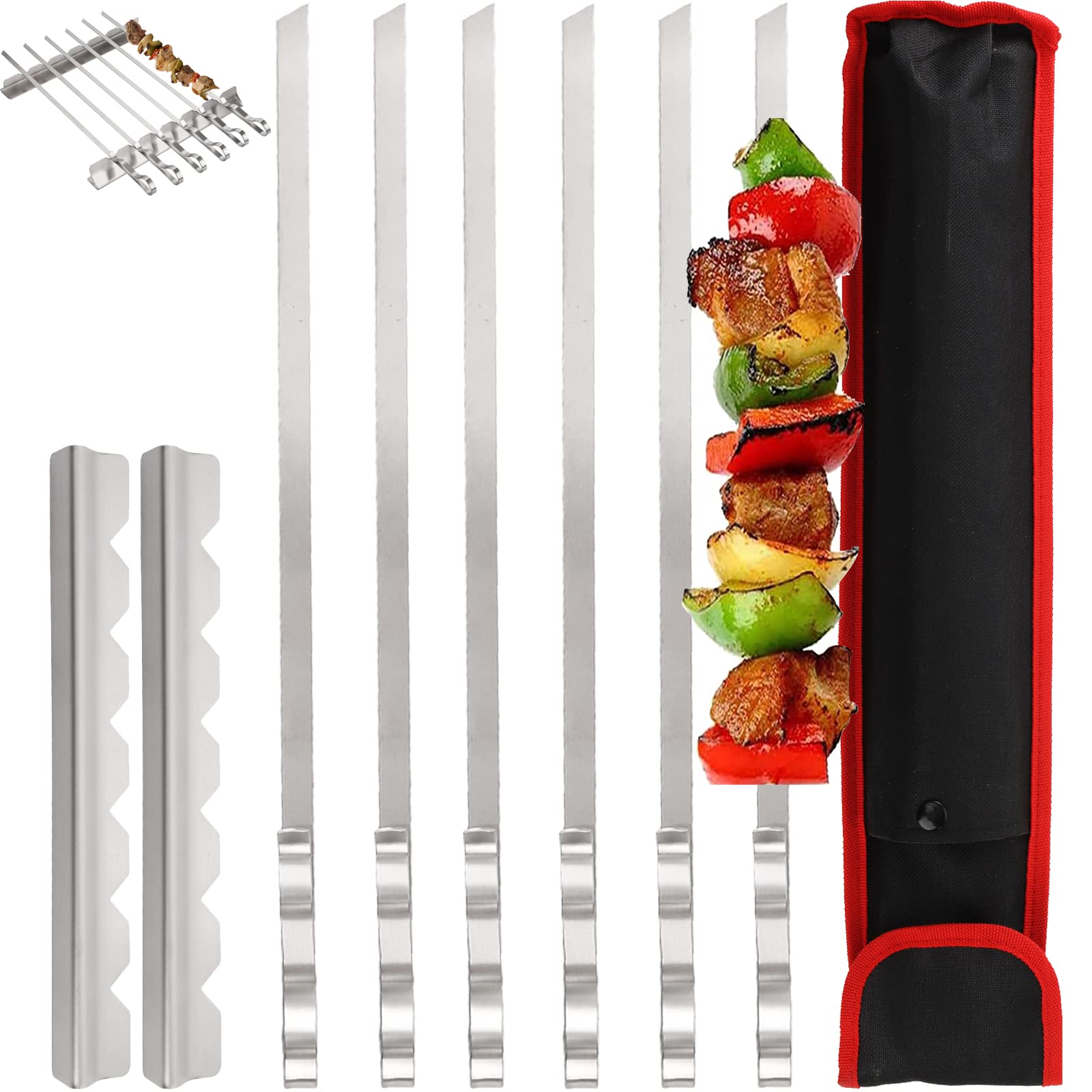 Dicunoy 9 Pcs Stainless Steel Barbecue Skewers, 17'' Kabob Skewers For Grilling,Reusable Metal Flat Shish Bbq Sticks With Kabob
