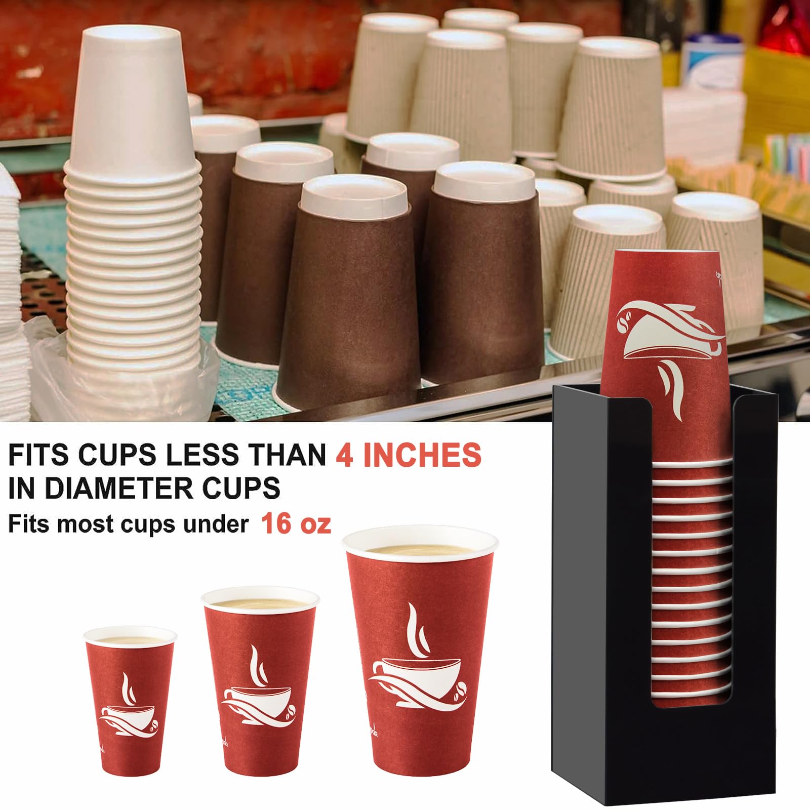 Myityard Coffee Cup Dispenser, Cup And Lid Organizer Fits 5 To 16 Oz Disposable Paper & Plastic Cups, Acrylic Cup Holder For Tab