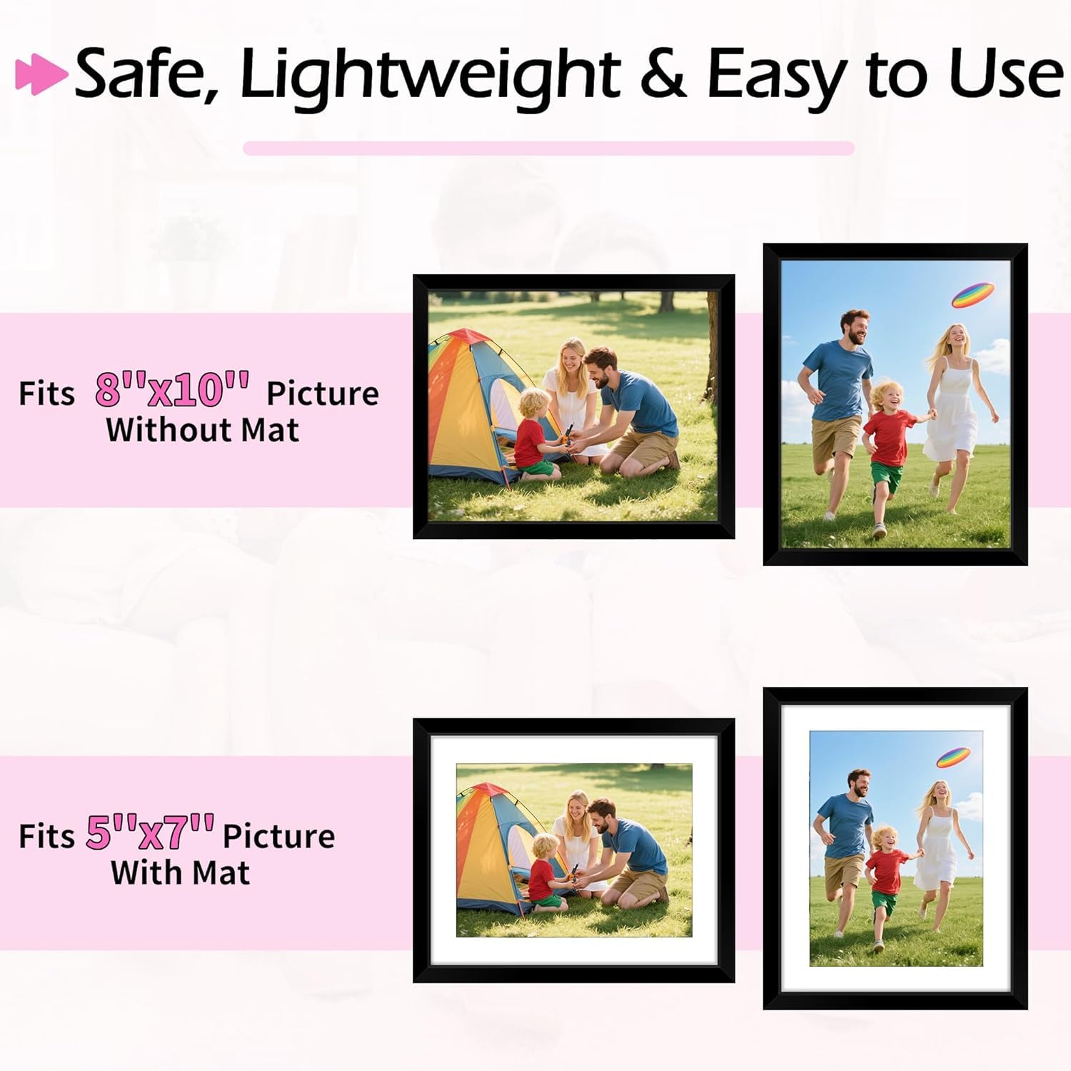 HOMERHYME 8x10 Picture Frame Set of 8, Black Photo Frames for Gallery Wall Mounting or Table Display, Display Pictures 5x7 with