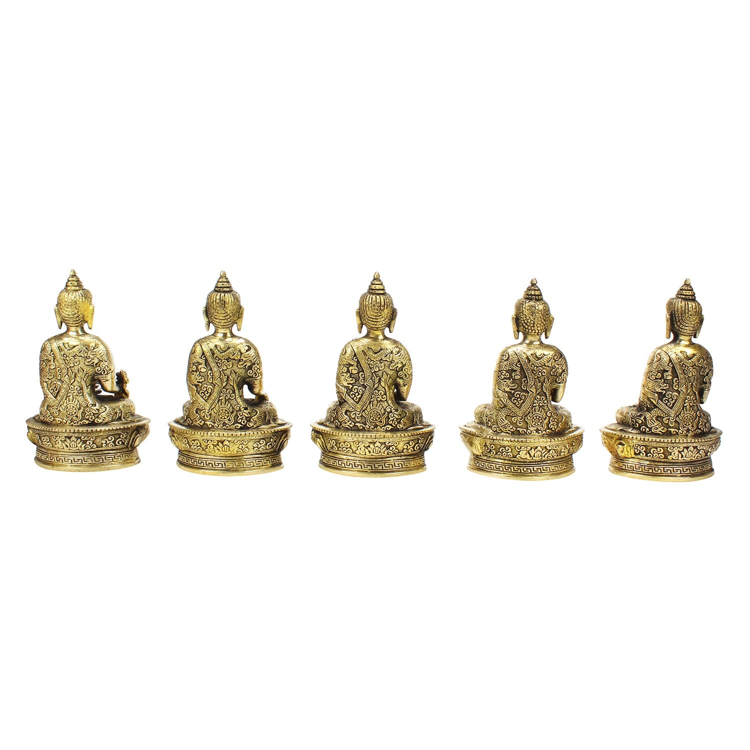 Kartique Brass Buddha Set of 5 Buddha Mudras (Meditation, Bhumisparsha, Dhyana,Dharmachakra and Abhaya Mudra) - Brass Statue Hei