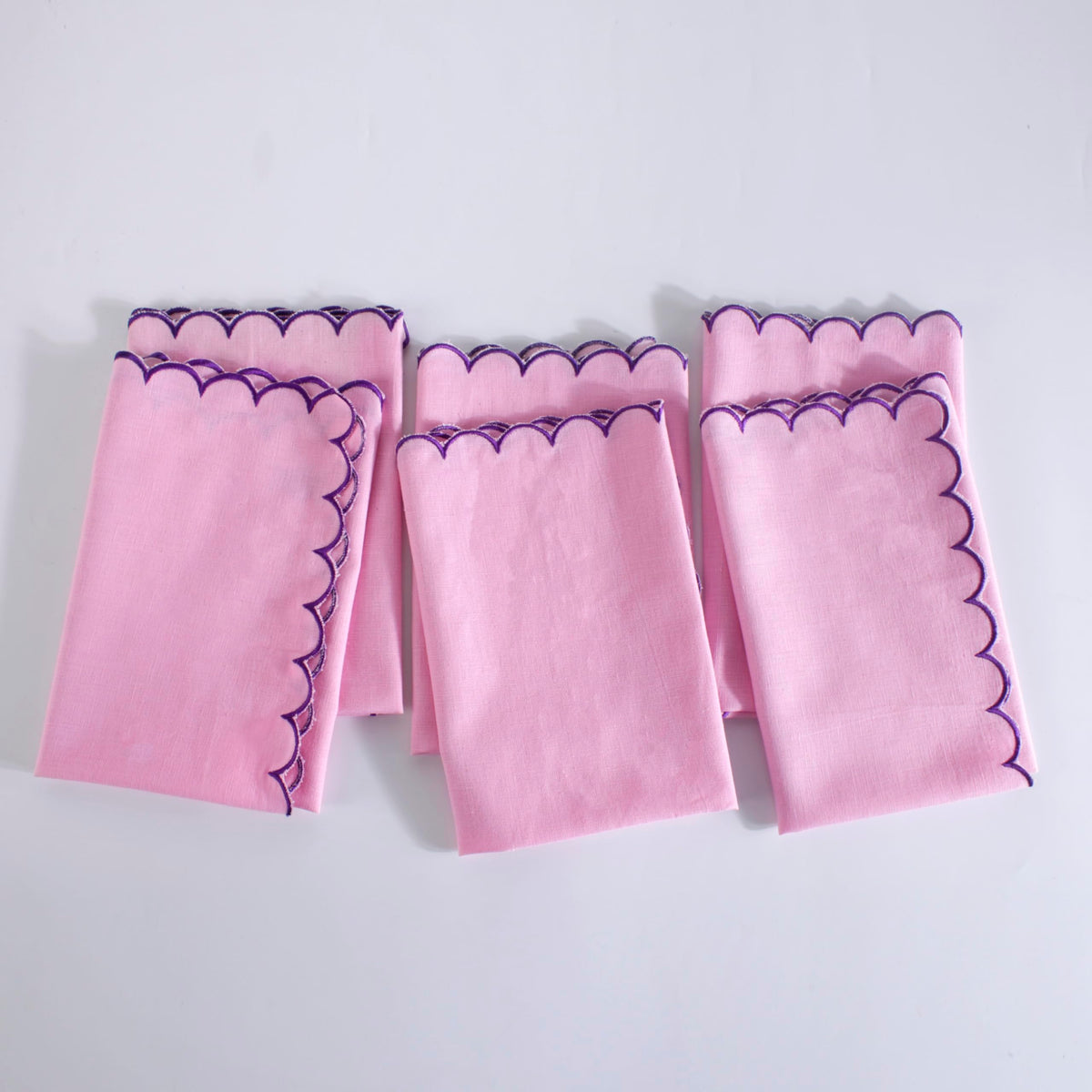 Fingercraft Cloth Napkins, Everyday Use Reversible Scallop Design, Premium Quality Cotton Linen Blend Napkin Set Of 6 Perfect Fo