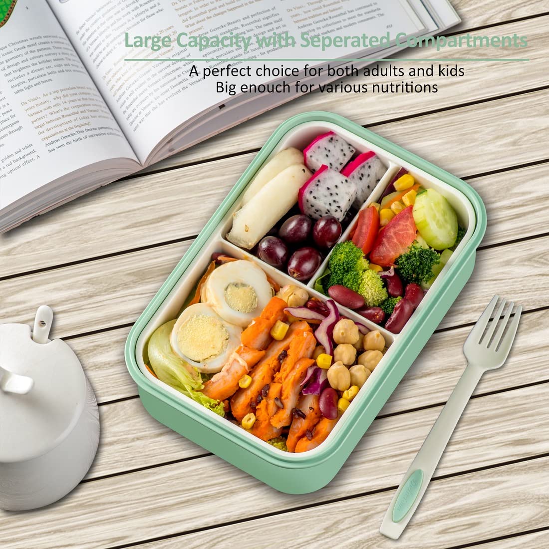 Lovina Bento Boxes For Adults - 1100 Ml Bento Lunch Box For Kids Childrens With Spoon & Fork - Durable Perfect Size For On-The-G