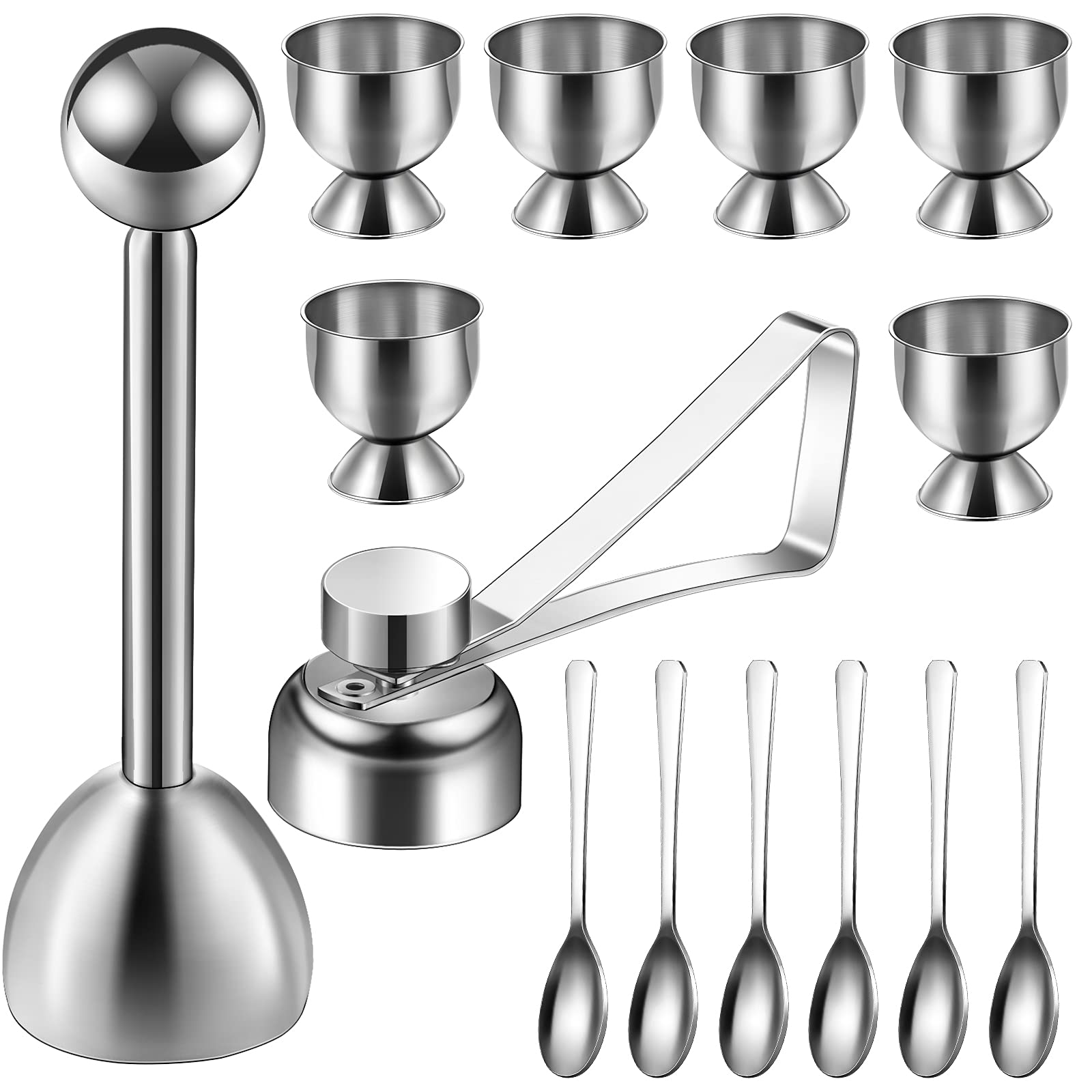 14 Pieces Egg Cup Set Egg Topper Boiled Egg Holder Stainless Steel Egg Opener Egg Spoon For Kitchen Tool