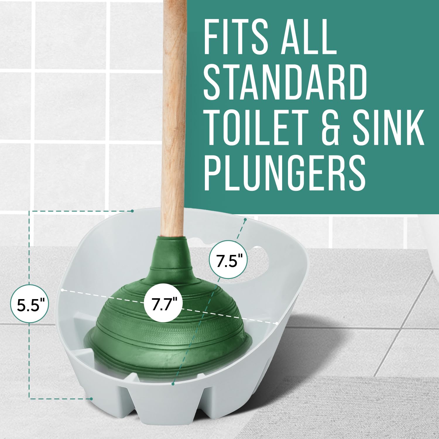 Plunger Tray - Universal Tray Made For Toilet And Sink Plungers - Catch Drips And Keep Germs And Bacteria Contained - Easy To Cl