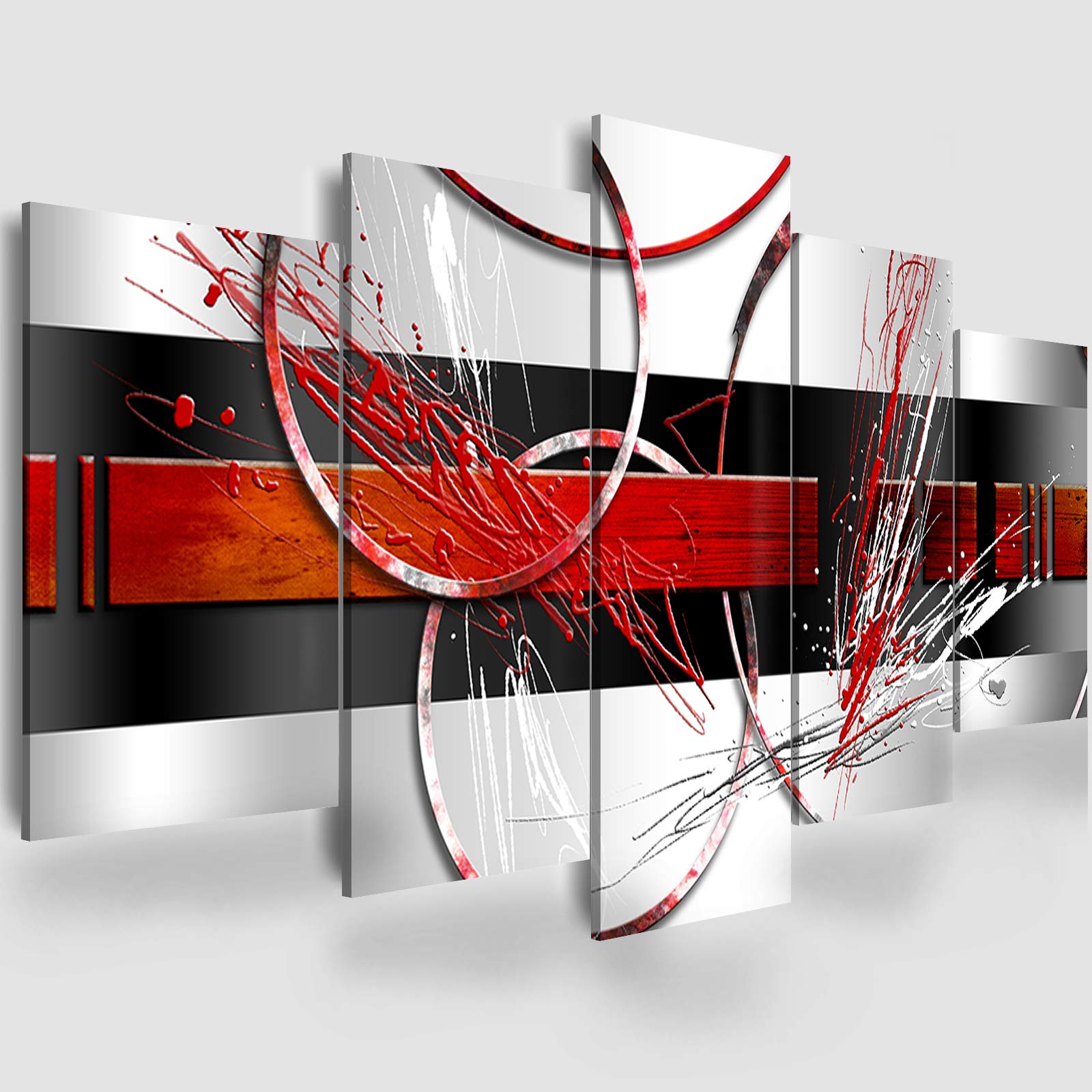 Black Red Picture - Abstract Circle Wall Art Square Picture  Line  and Canvas Painting  Art  Livingroom Decor (A 40''Wx20''H)
