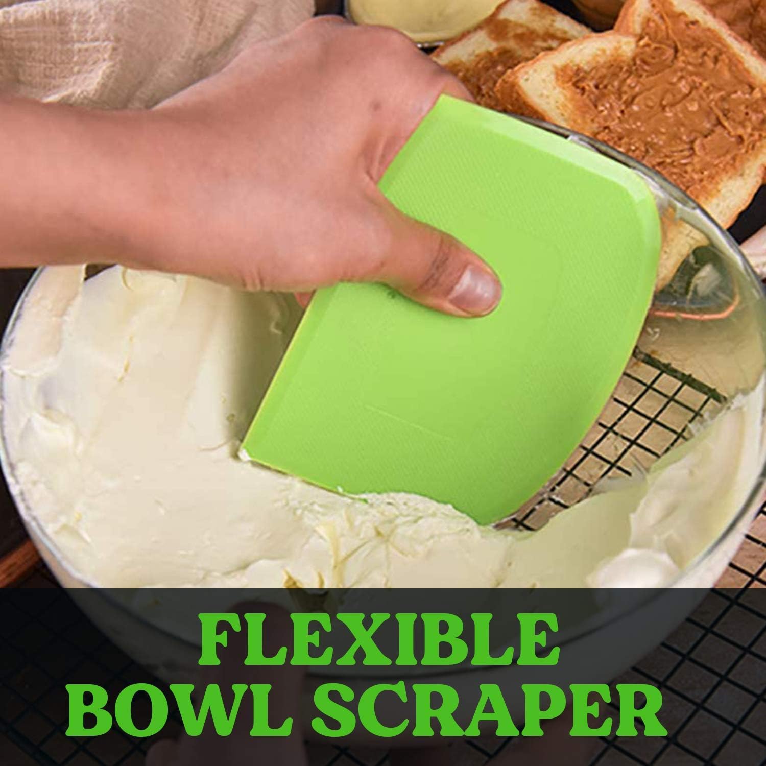 Surdoca Dough Scraper Bench Scraper - 3P 4.7X3.7'' Plastic Flexible Bowl Scraper, Sharp Edge & Angles Cake Scraper. Non-Slip Bak