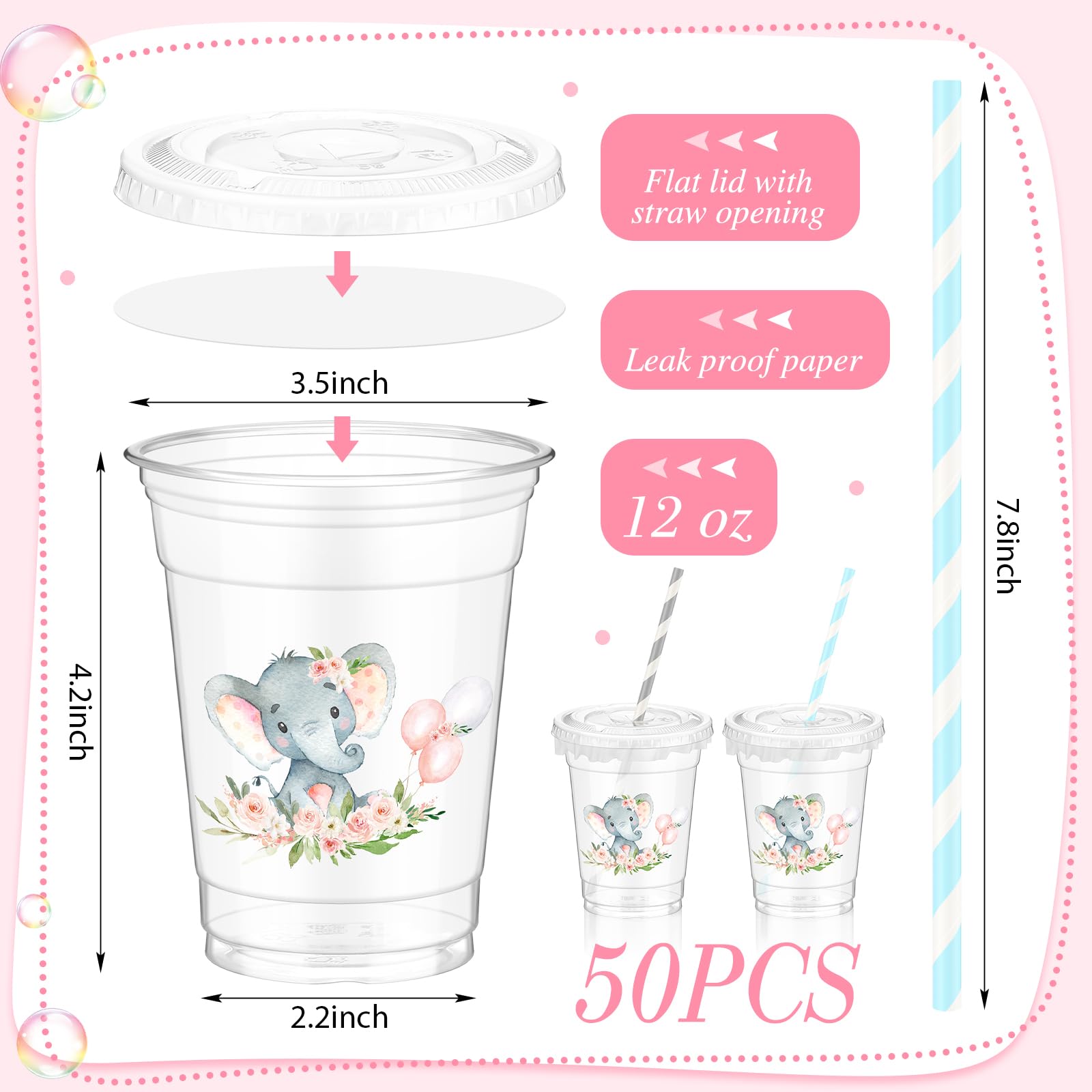 Pickmesh 50 Pcs Fall Baby Shower Party Plastic Cup 12 oz a Little Pumpkin Is on The Way Thick Clear Cup Lids Straws Autumn Baby
