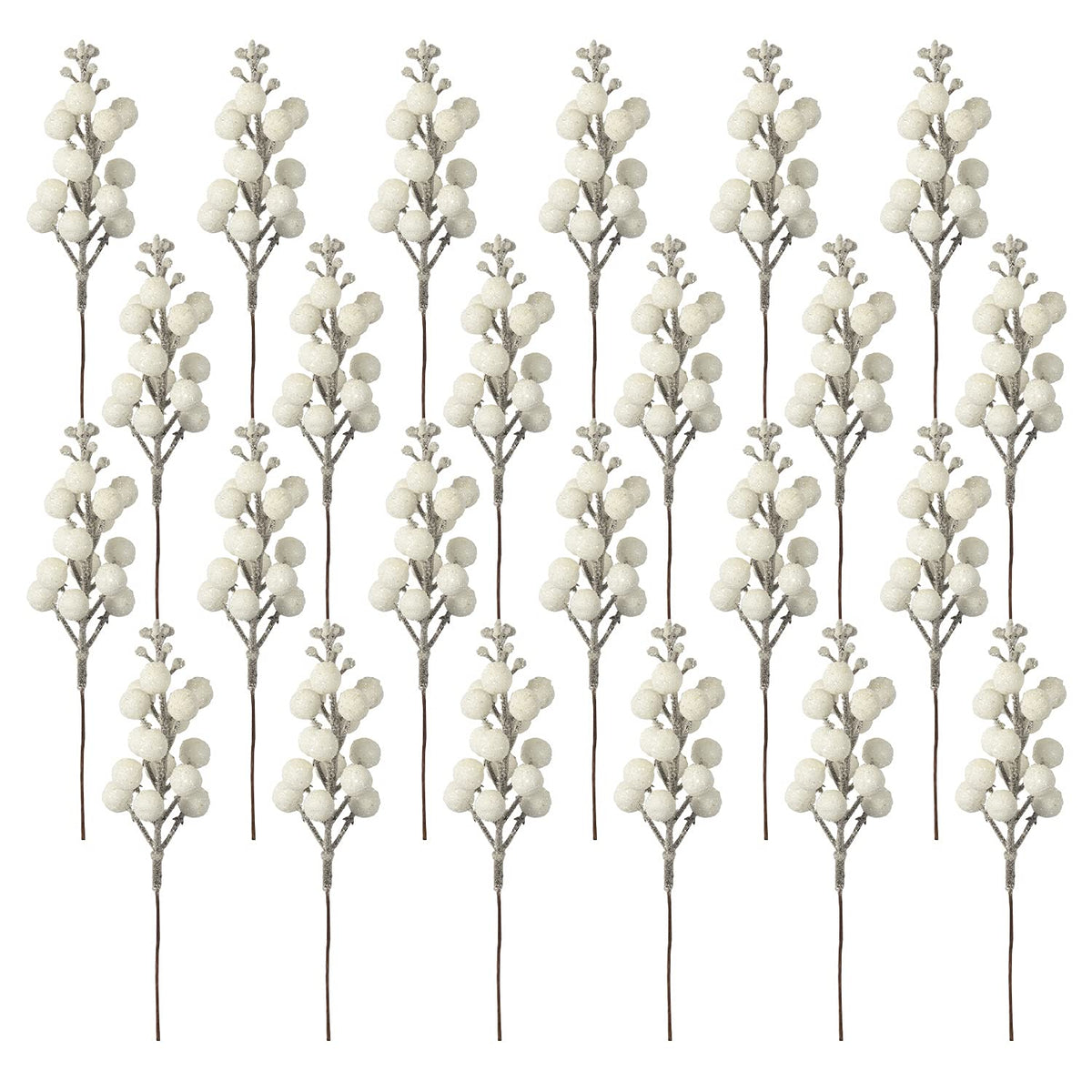 Crafare 24 Pack 7.5Inch Christmas Glitter Berries Stems Artificial Christmas Picks For Christmas Tree Ornaments, Diy Xmas Wreath