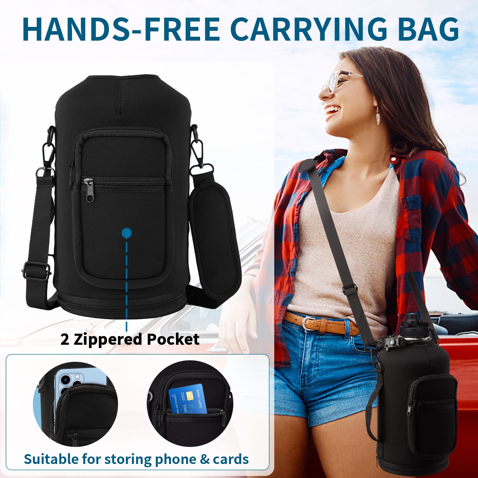 1 Gallon Insulated Water Bottle with Straw - 128oz 64oz Water Jug with Handle Paracord  Straw Spout Lids  Bottle Carrier  Double Walled Stainless Steel Hydro Bottle  Metal Gallon Water Bottle Large