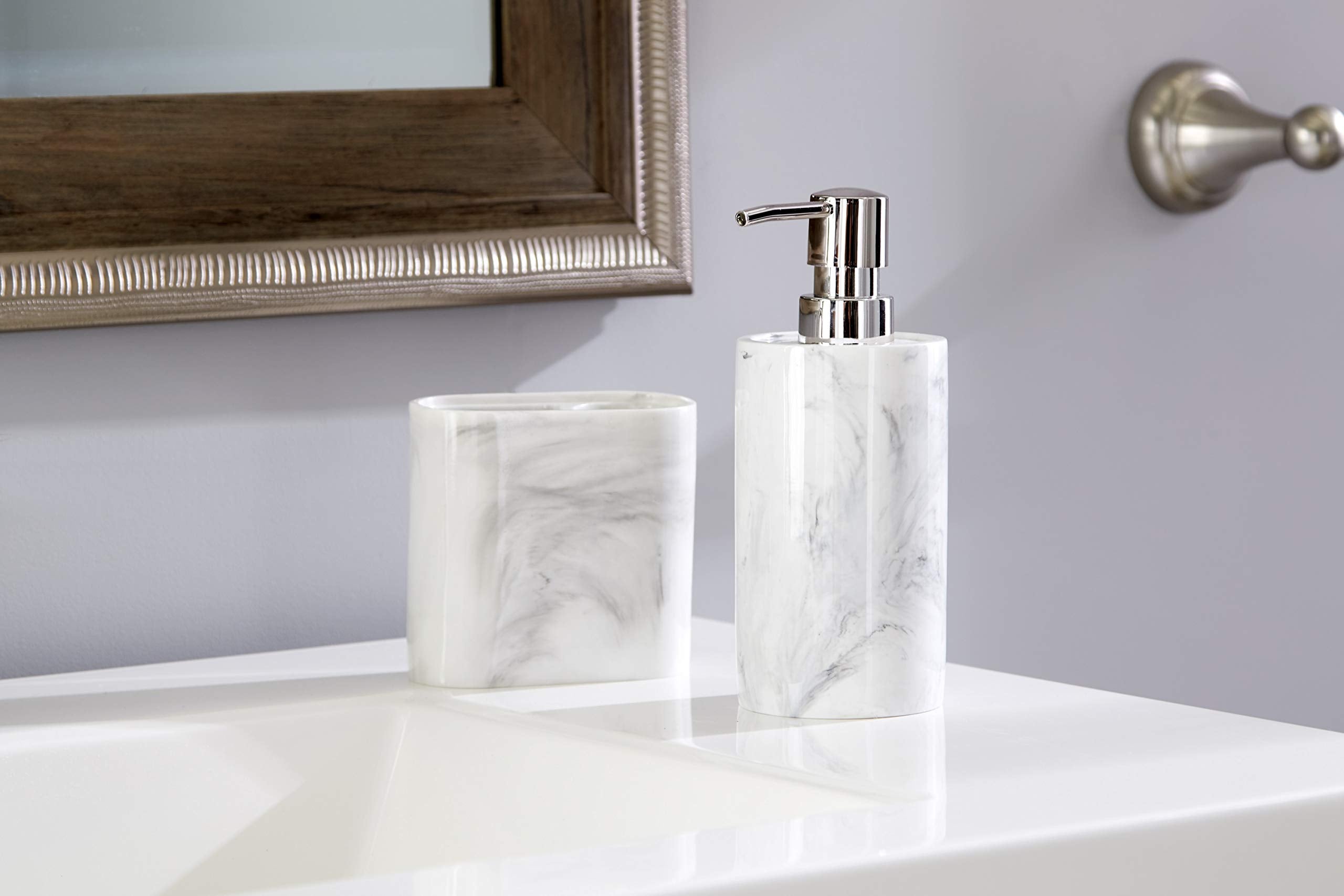 Skl Home Marble Swirl Soap Dispenser, White