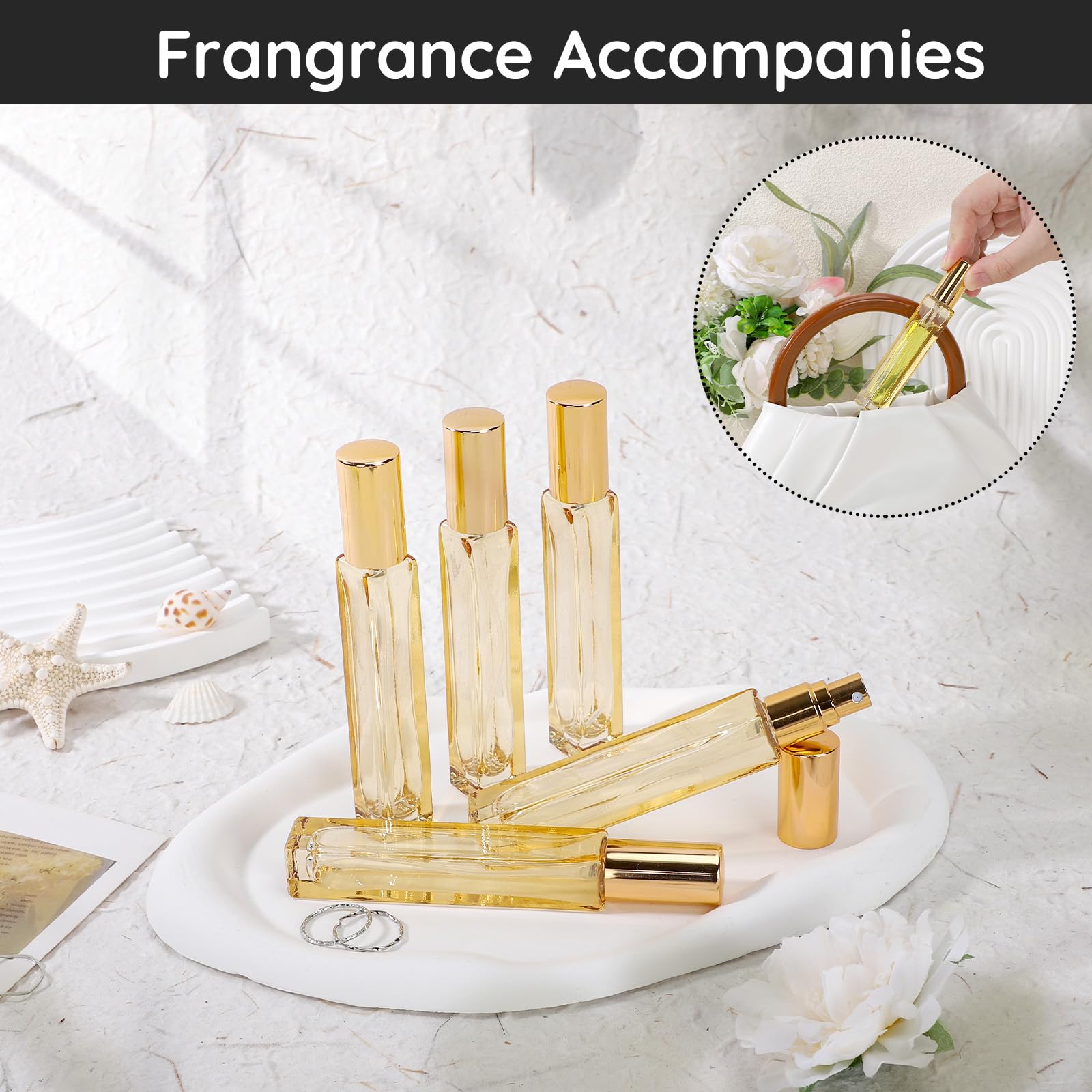 Segbeauty 0.34Oz Glass Perfume Atomizer Sprayer, 10Pcs 10Ml Empty Refillable Spray Bottle With Perfume Decanter Kit, Yellow Colo