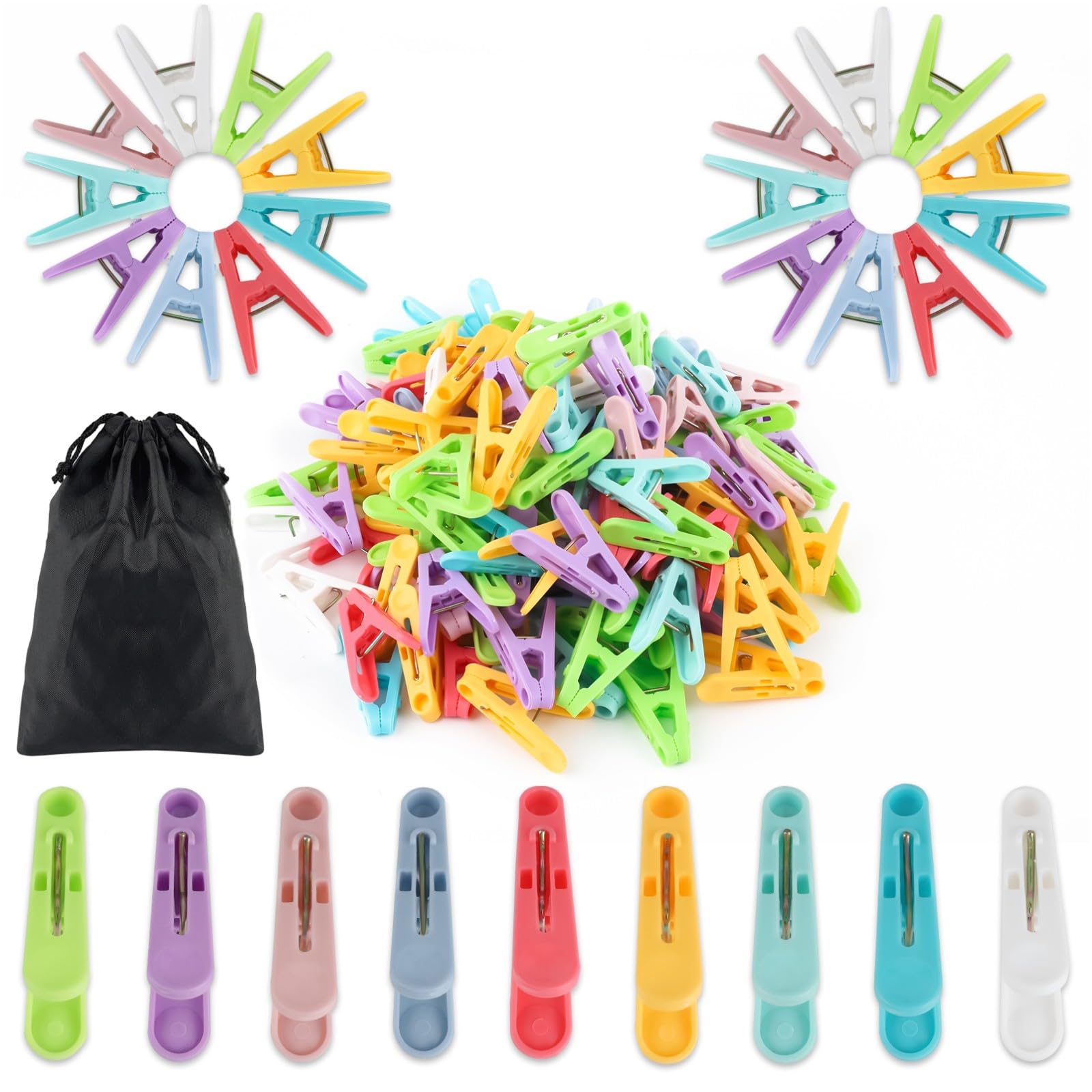 Rovedcity Colored Clothespins, 110 Pcs 2 Inch Plastic Clips,Windproof Towel Clips For Socks, Laundry Clothes With Spring,9 Color
