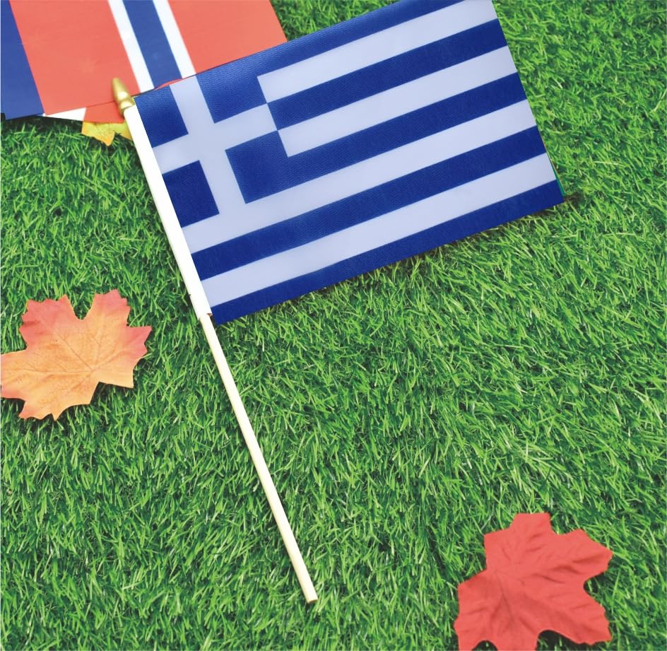 Ckexin 25Pack Small Greece Flag Handheld Mini Greek Flag On Stick 5X8 Inch