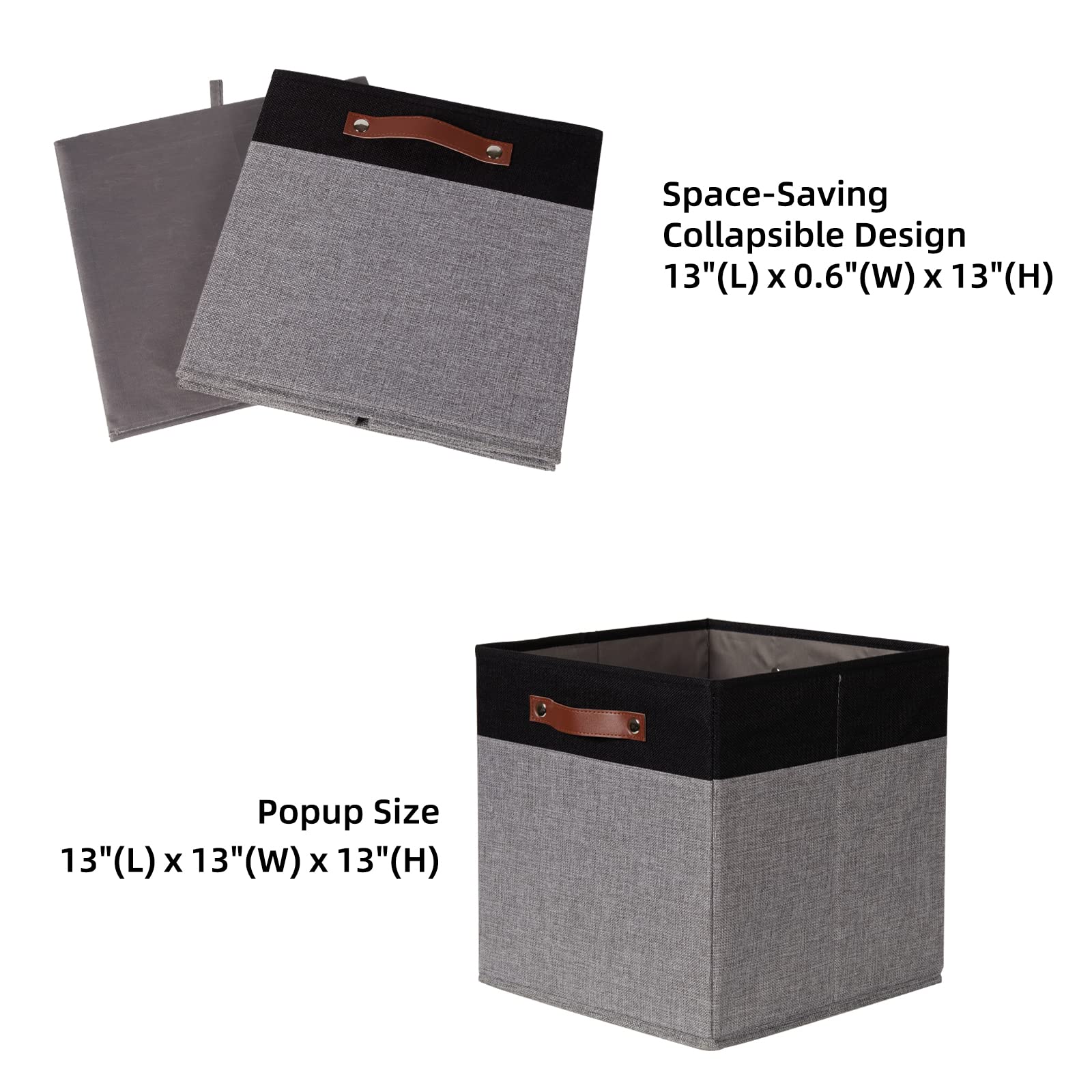 Hnzige Storage Baskets For Organizing, Set Of 4, Square Fabric Storage Cubes Bins 13 X 13, Collapsible Black Storage Bins For Sh