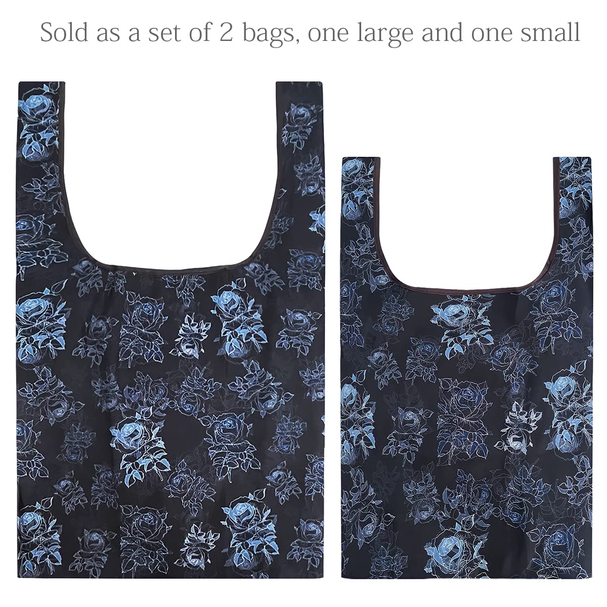 Wrapables Jolibag Collection Reusable Shopping Bag (Set Of 2), Black Rose Shadow