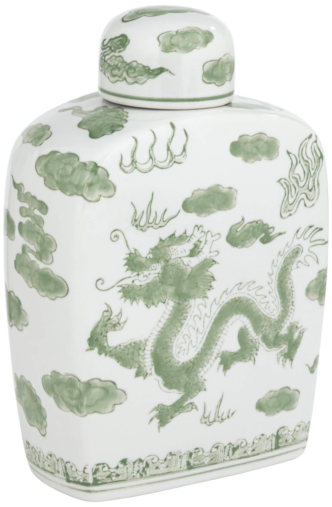 Sansui 10 1/2H Green and White Ceramic Ginger Jar with Lid - Dahlia Studios