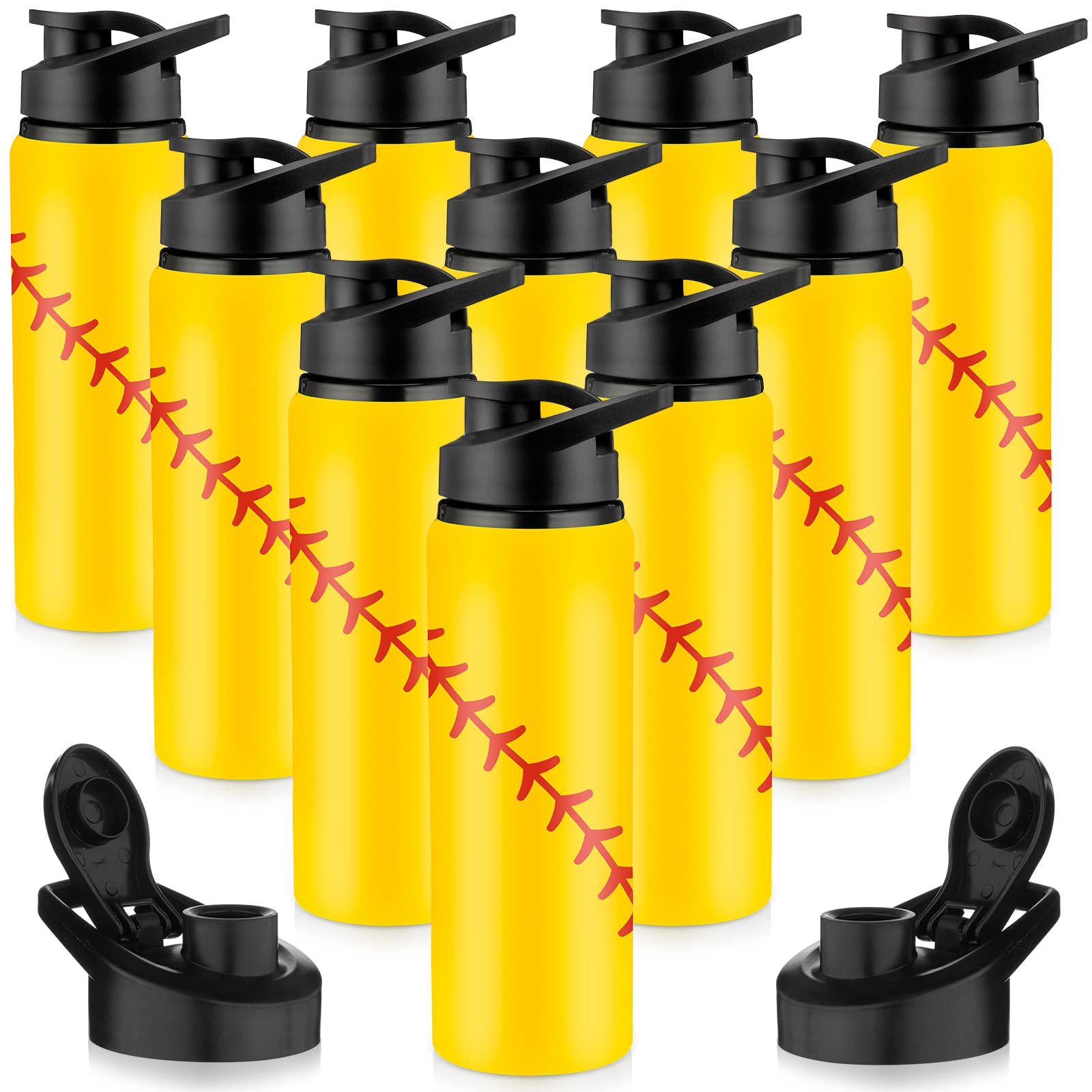 Yaomiao 10 Pcs Softball Water Bottles Aluminum Softball Gifts Tumbler Snap Lid Leak Proof Baseball Sports Bottle Baseball Access