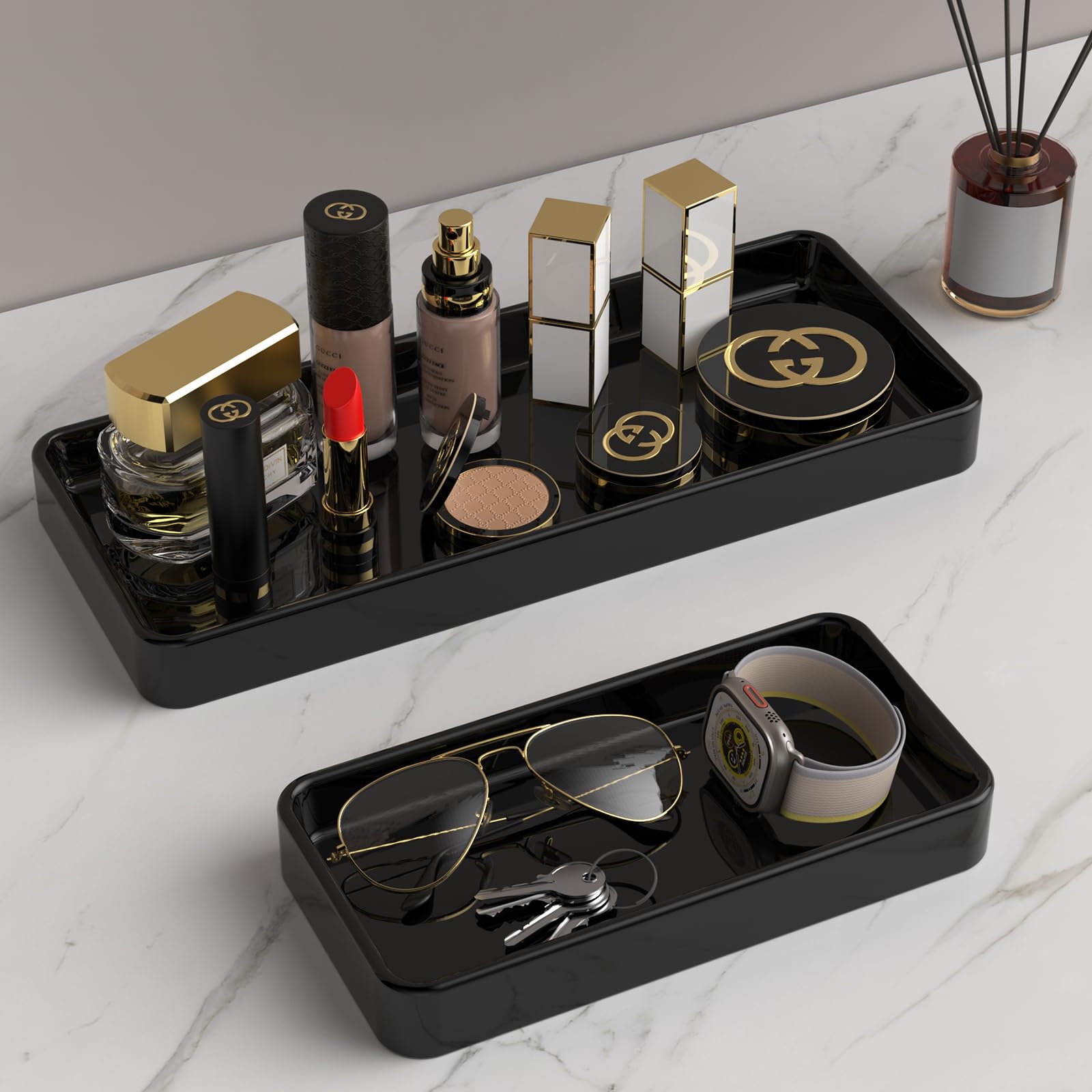 Gurygo 8'' Ceramic Kitchen Soap Tray - Small Rectangular Vanity Tray For Bathroom - Countertop And Vanity Tray - Comestic Holder