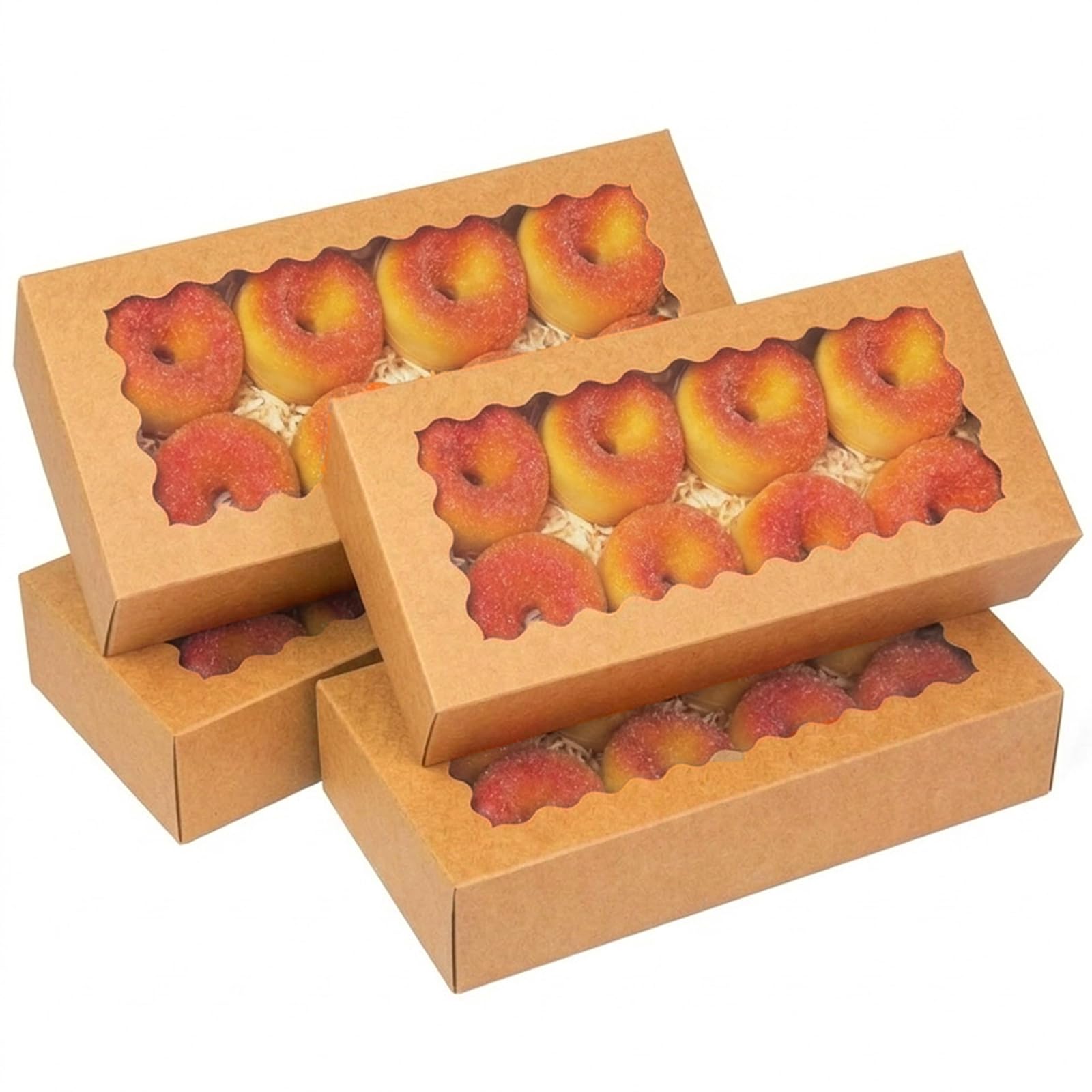 qiqee Auto-pop up Cookie Box with Window 12x5.5x2.5 Inch Brown 50Pcs Pastry Macaron Bakery Pie Box For Packaging