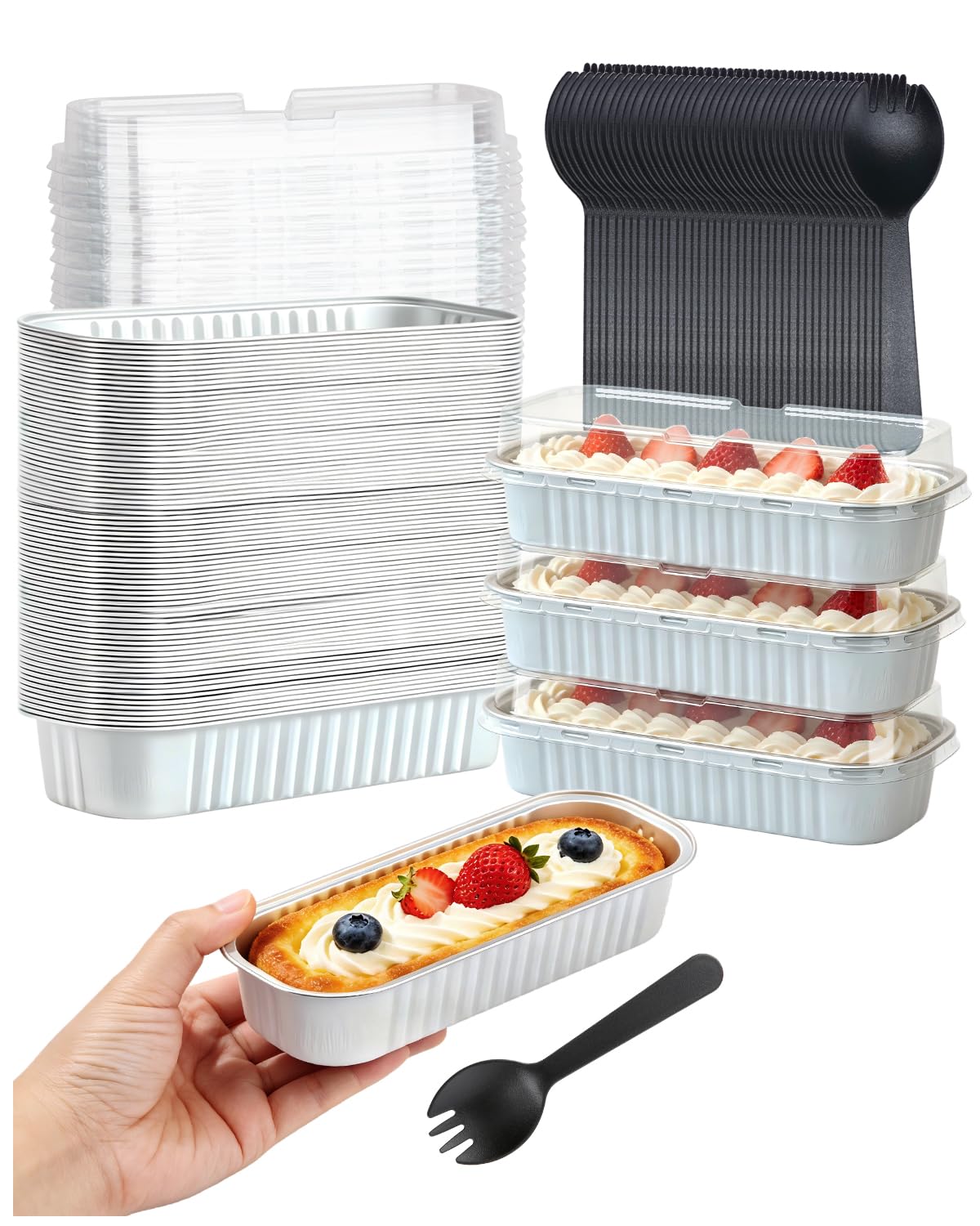 LNYZQUS Mini Cake Pans with Lids 100 Pack,Individual Foil Baking Tins,Disposable Mini Loaf Pans Small Cakes Tin Cupcake Containe