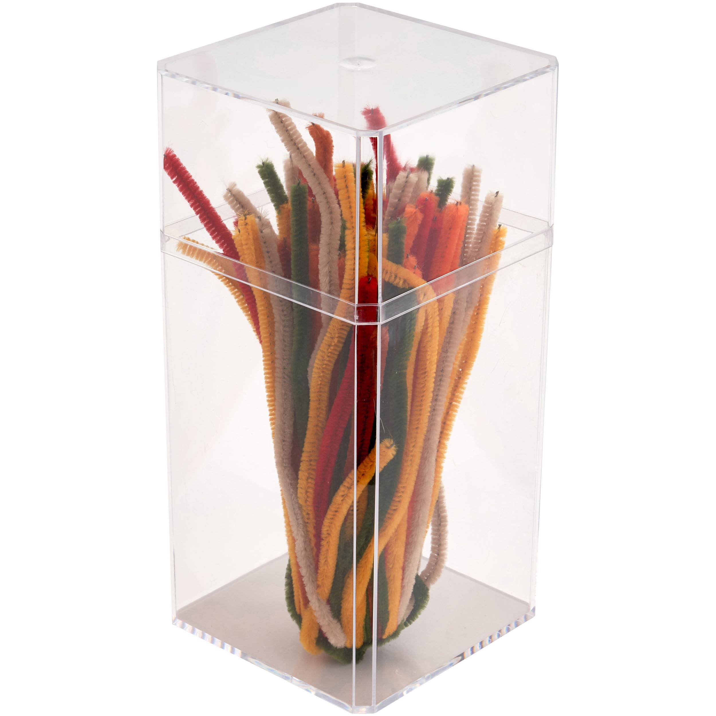 Pioneer Plastics 048C Clear Large Tall Rectangular Plastic Container, 3.75'' W X 3.75'' D X 8.25'' H