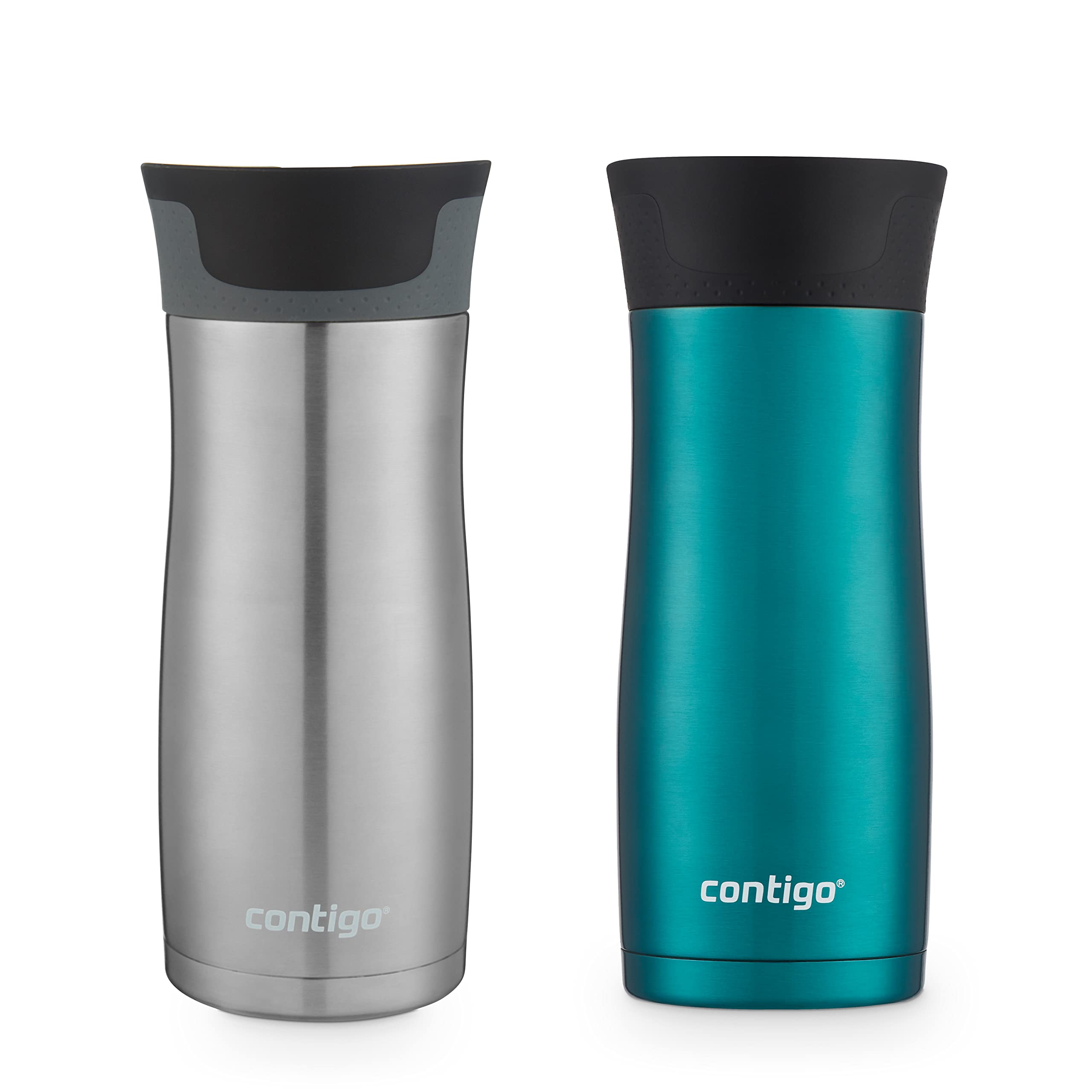 Contigo Autoseal West Loop Vacuum-Insulated Stainless Steel Travel Mug With Easy-Clean Lid, 16Oz., 2 Pack, Spirulina, Stainless