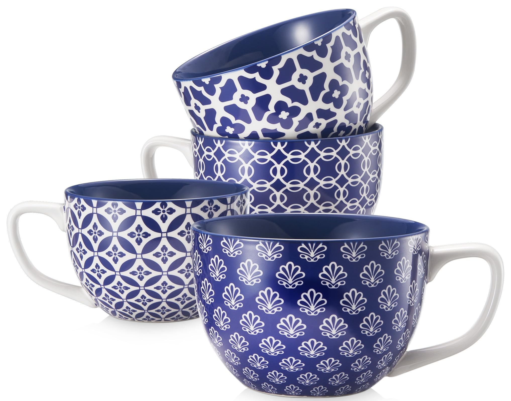 Dowan Coffee Mugs Set Of 4, 24 Oz Large Coffee Mugs, Jumbo Soup Mugs With Handles, Ceramic Coffee Cups For Coffee Cereal Latte F