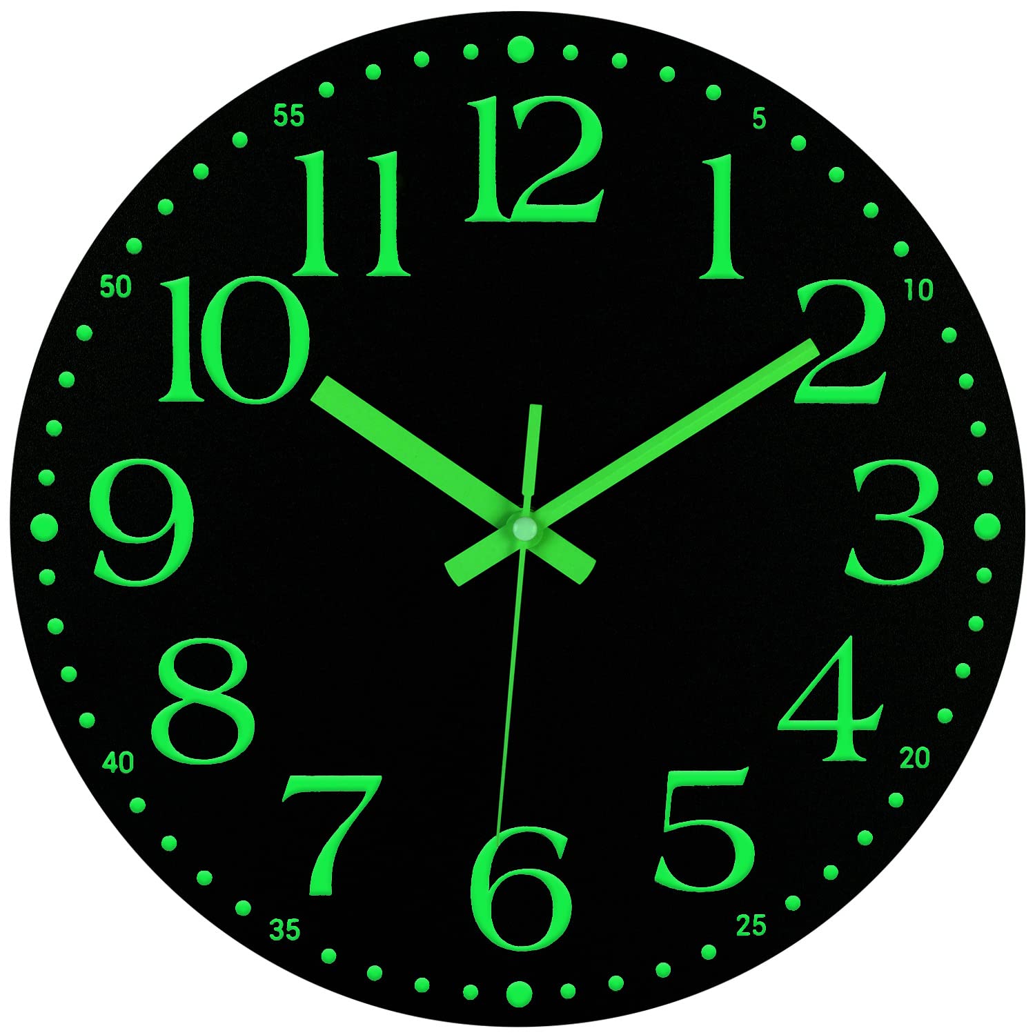 Jofomp Wooden Glow In The Dark Clock, 14 Inch Silent Non-Ticking Battery Operated Clock, Energy-Absorbing Luminous Numerals And 