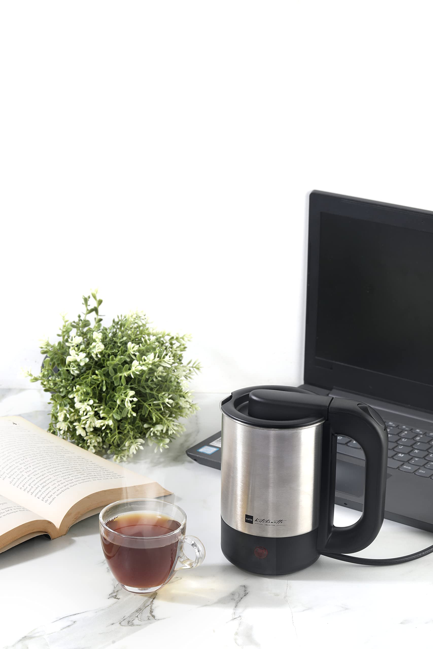 Cello Quick Boil 700 Electric Stainless Steel Kettle With 2 Travel Cups, 500Ml, 1000 Watts, Black/Silver