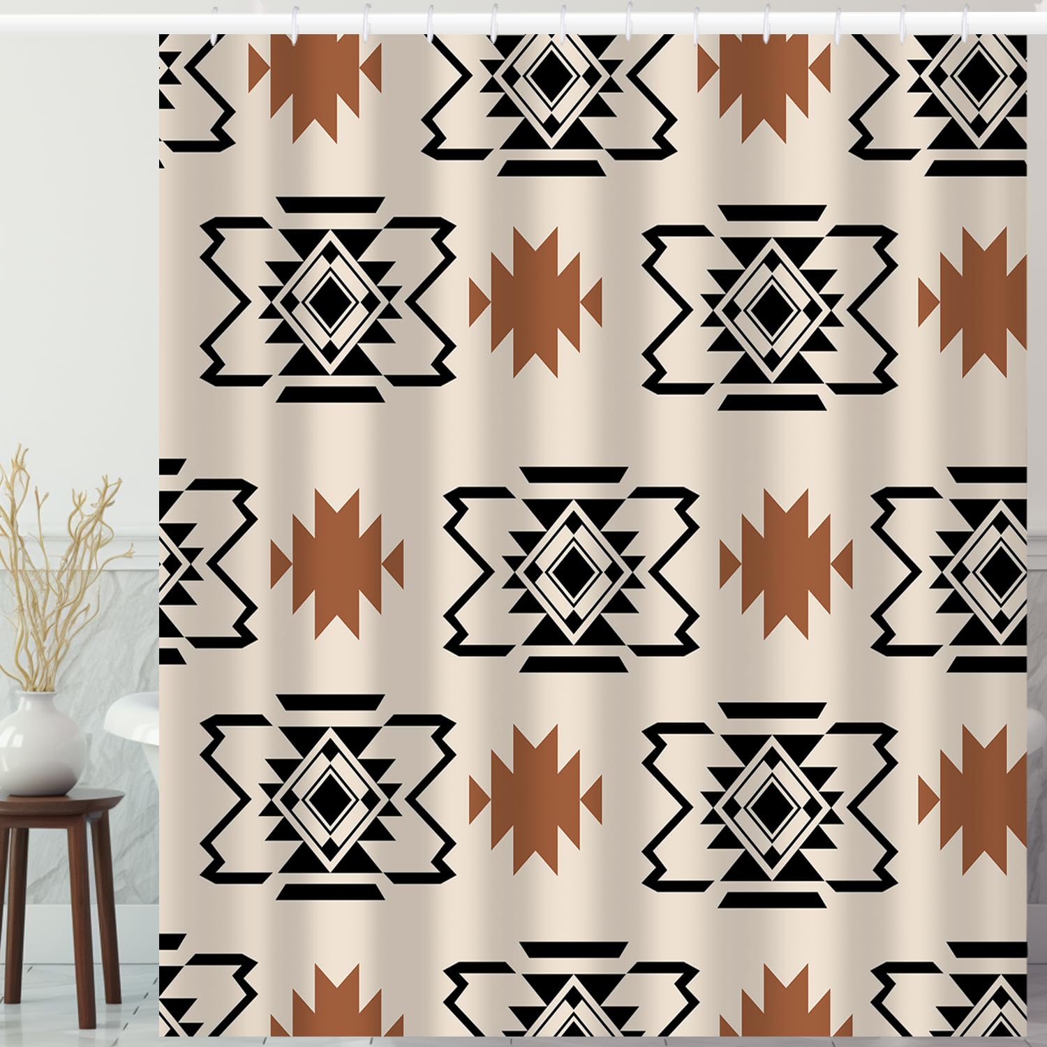 She Love Western Aztec Shower Curtain Boho Abstract Pattern Geometric Vintage Shower Curtain With Hooks 72X84 Inch Waterproof Po