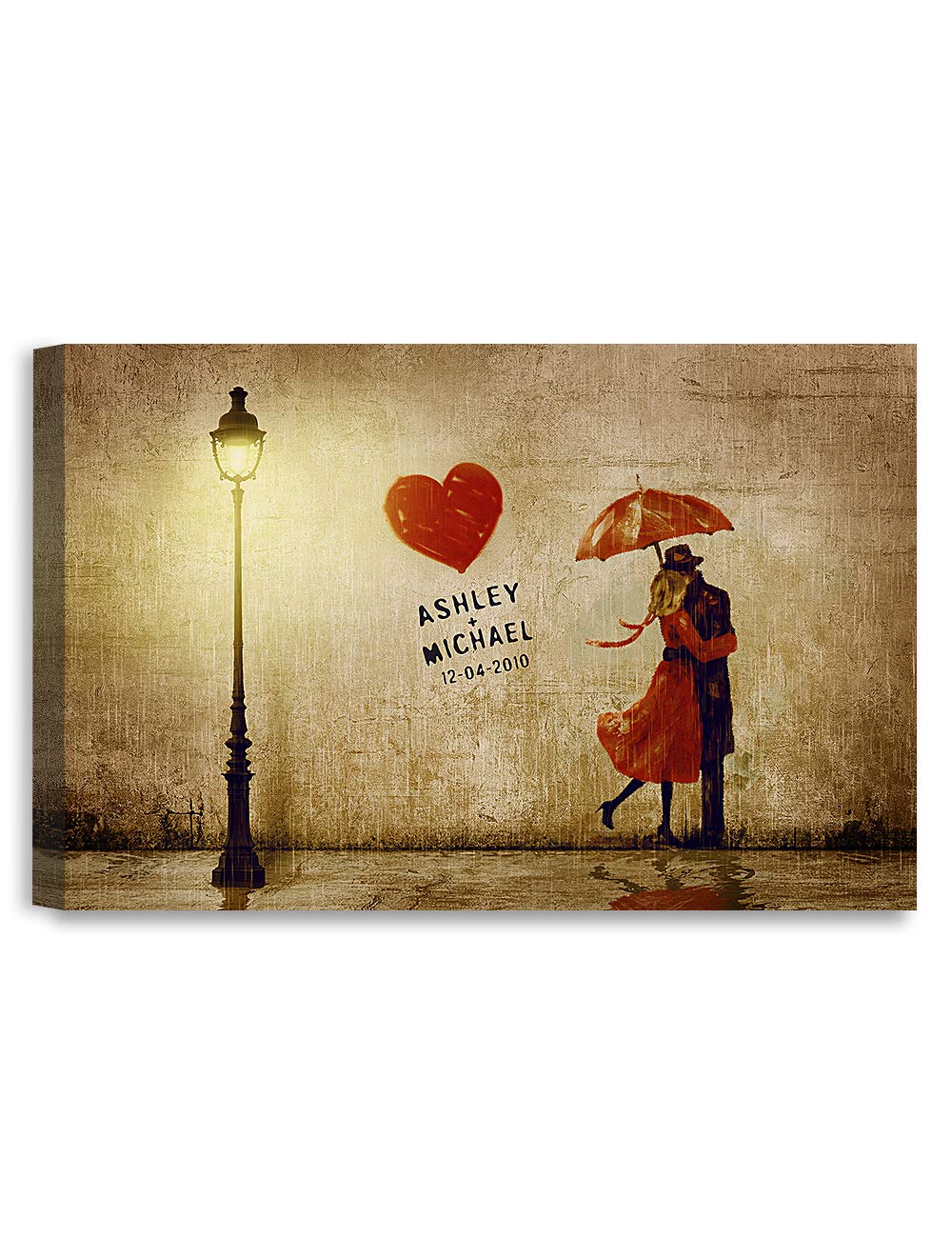 Ipic - Our First Kiss Personalized Canvas Print Artwork For Romantic Anniversary And Wedding Gifts; 24X16