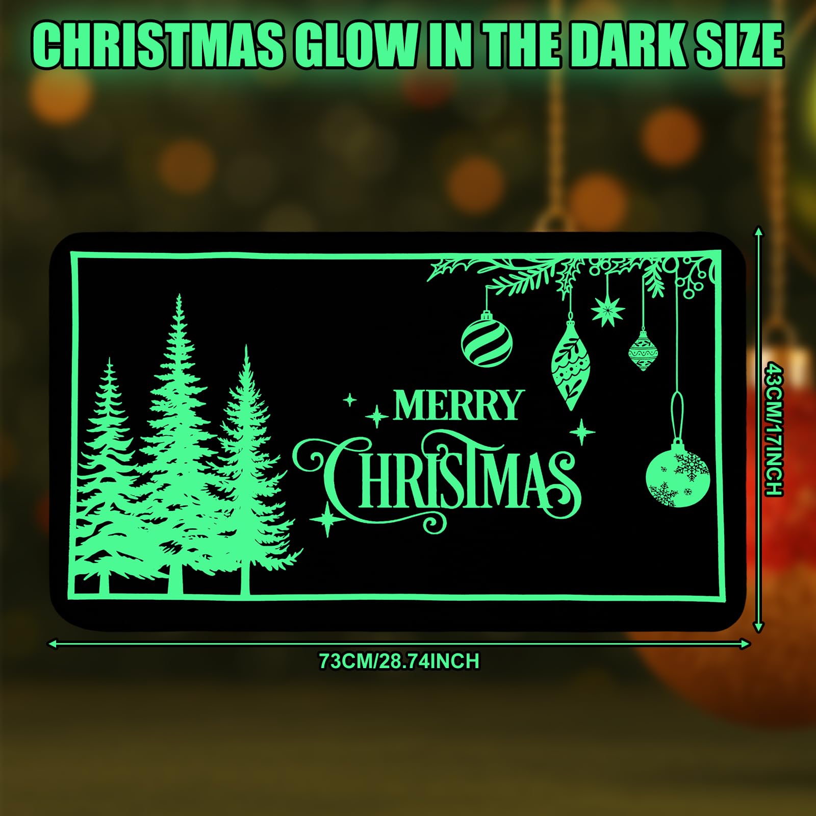 Nuanchu Glow in The Dark Merry Christmas Doormats Entrance Rugs 17x27 Decorative Luminous Kitchen Rugs Light Balls Hanging Xmas