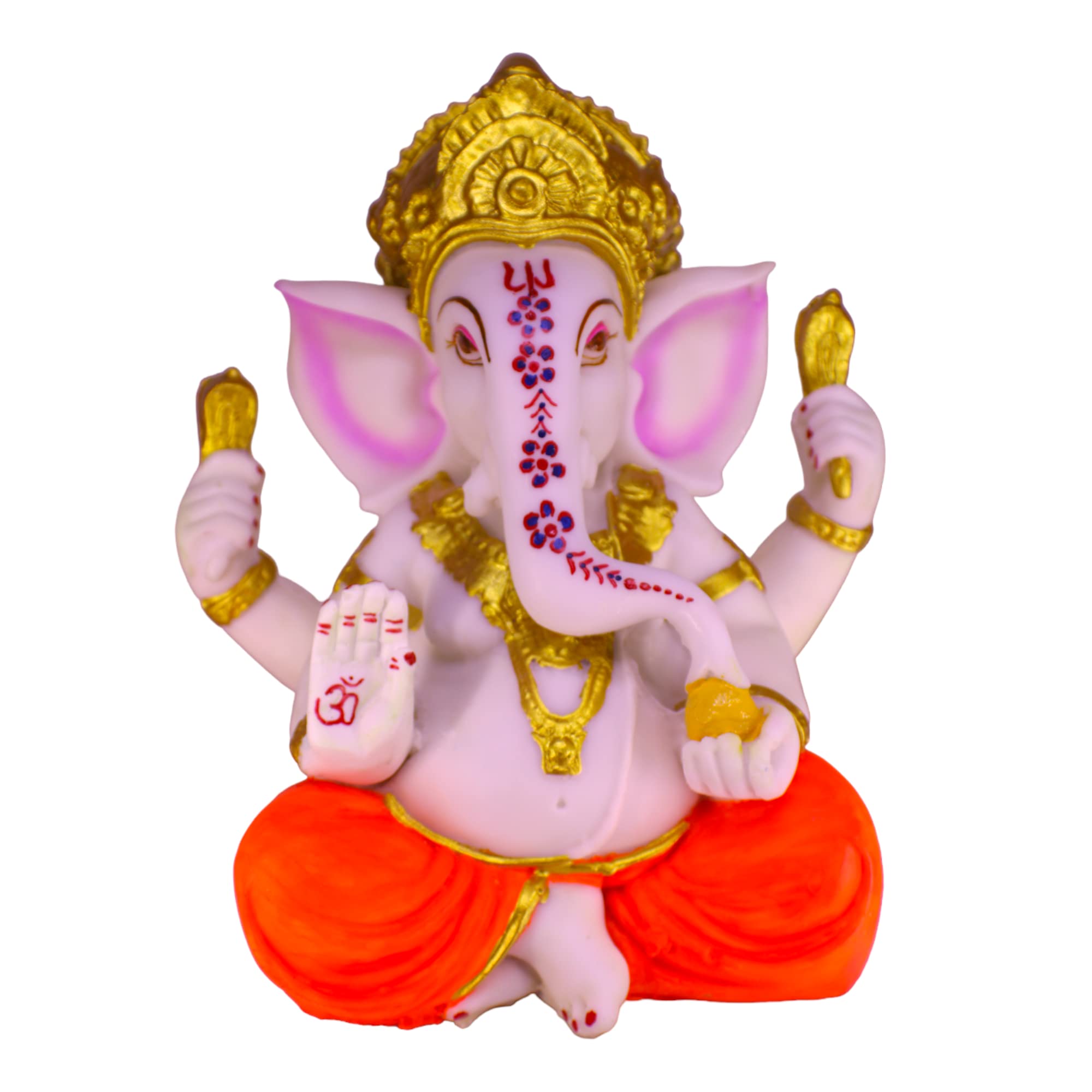 Kd Hub Lord Ganesh Idol For Home Decor & Office - Ashirwad Ganesh Murti - (22.5 Cm) (Orange)(Medium Size)