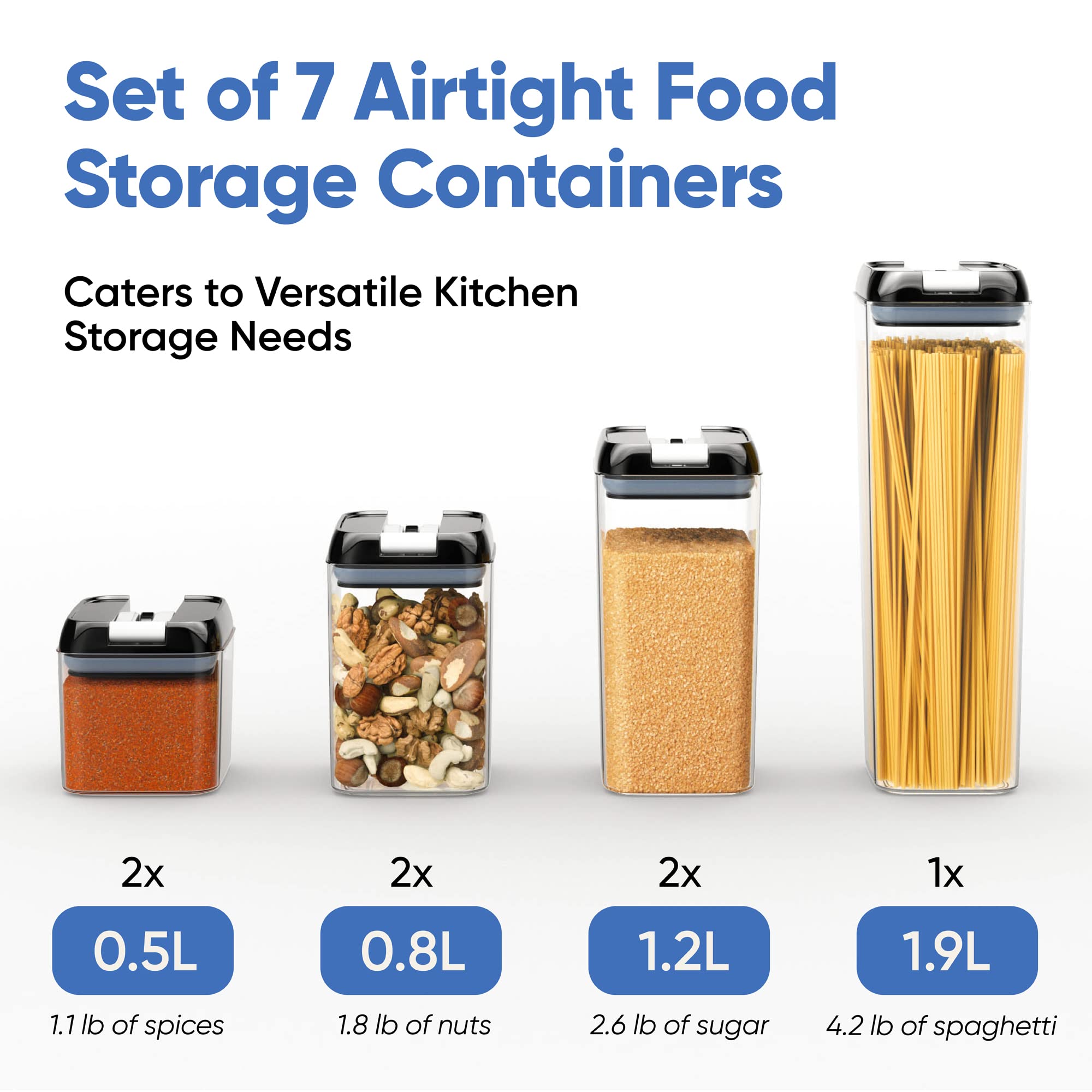 Chef'S Path - Set Of 7 Airtight Food Storage Containers For Kitchen Storage - Clear Plastic - Durable Strong Lids - Labels And C