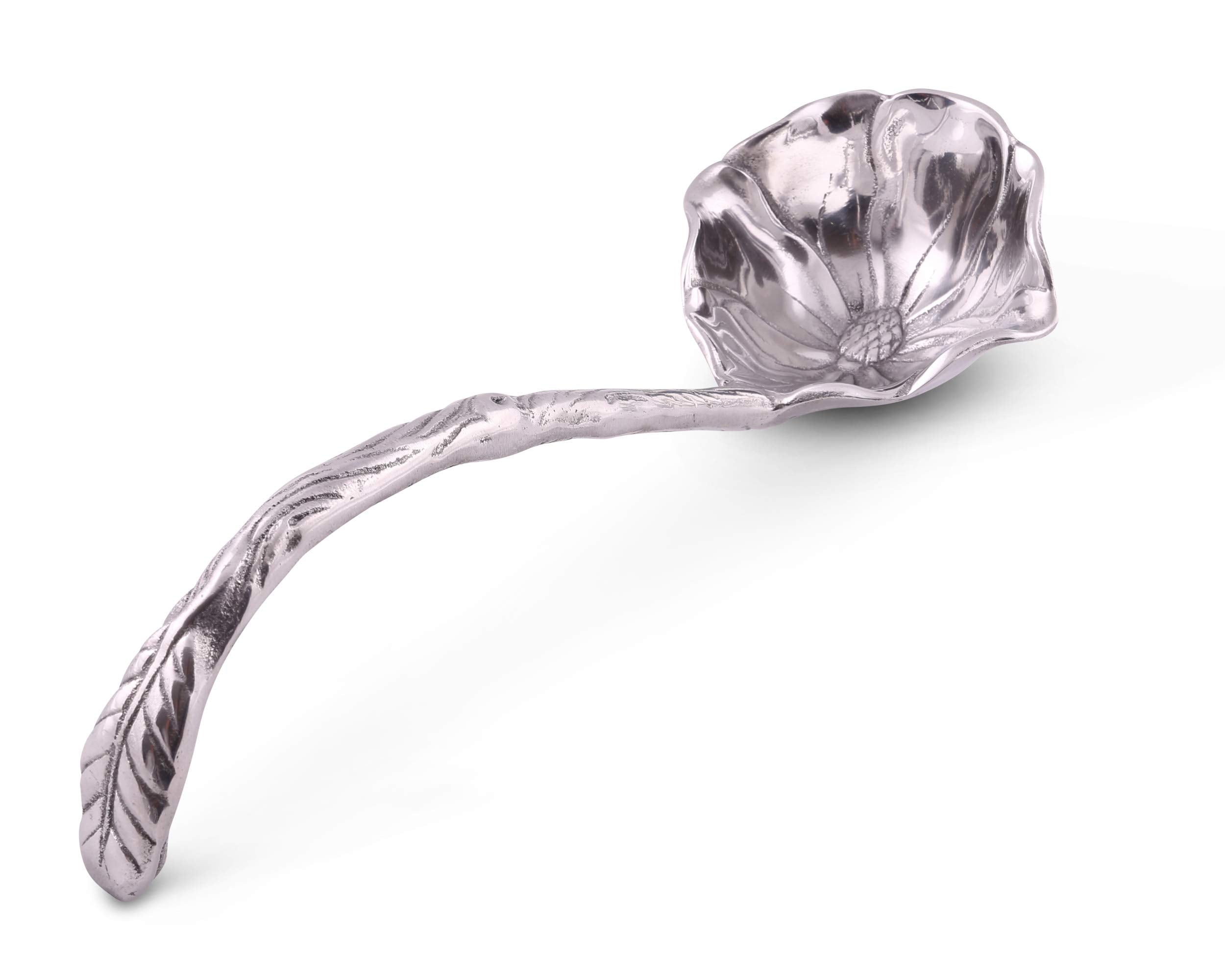 Arthur Court Aluminum Metal Magnolia Pattern Punch/Soup/Serving Ladle Silver Spout 12.5 Inch Long