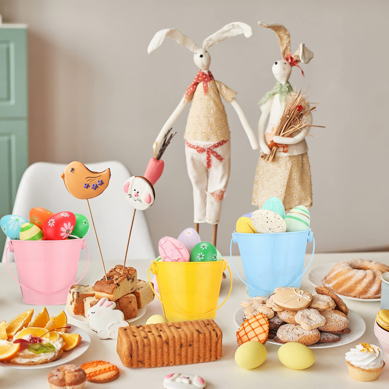 Yunsailing 24 Pcs Metal Bucket 4.1 X 4.7 Inch Mini Easter Buckets With Handle Small Iron Pail Colored Galvanized Bucket For Plan