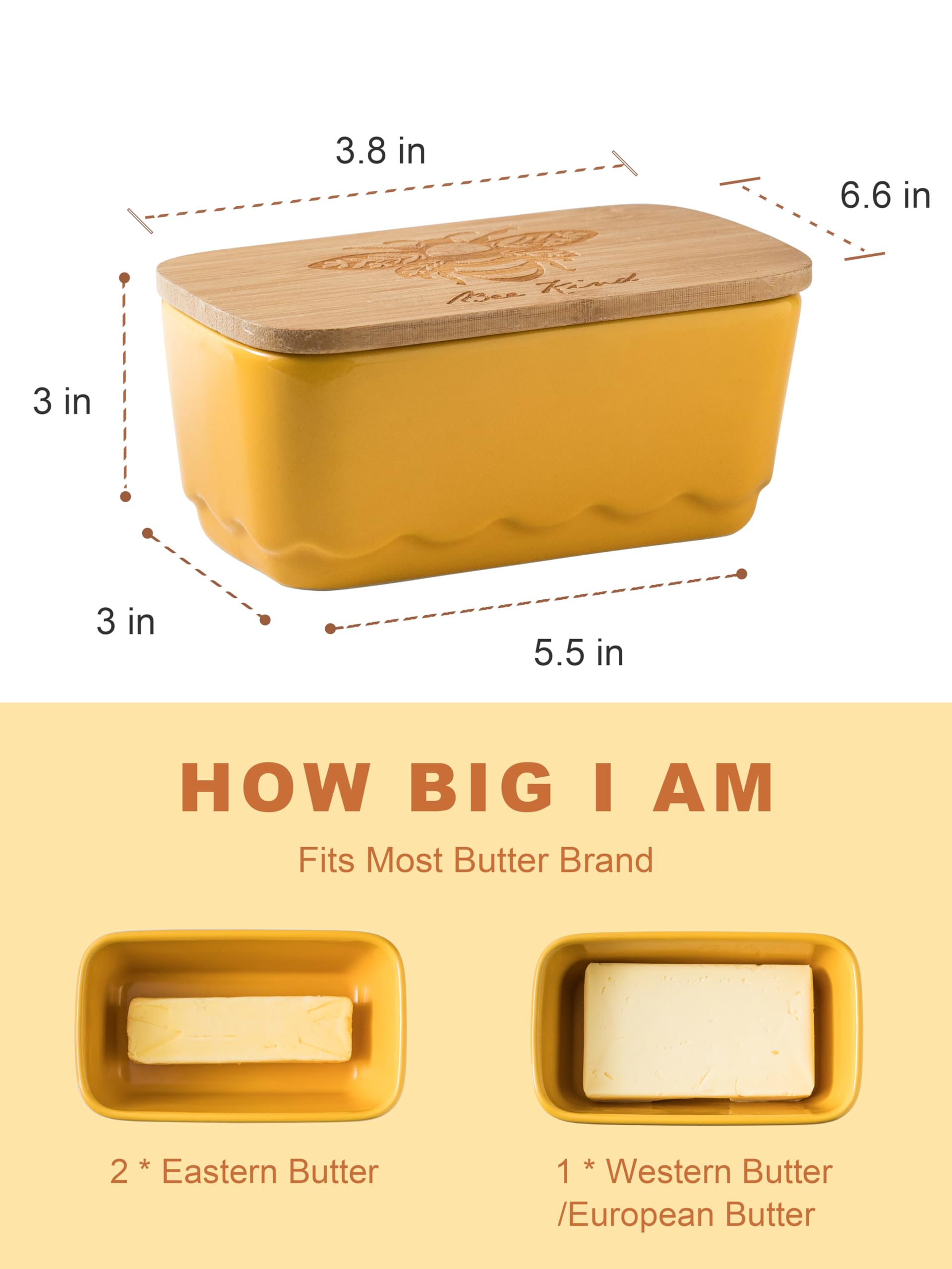 Yhojoy Covered Butter Dish With Lid, Large Butter Dishes For Countertop, Yellow Butter Holder With Airtight Seal Butter Containe