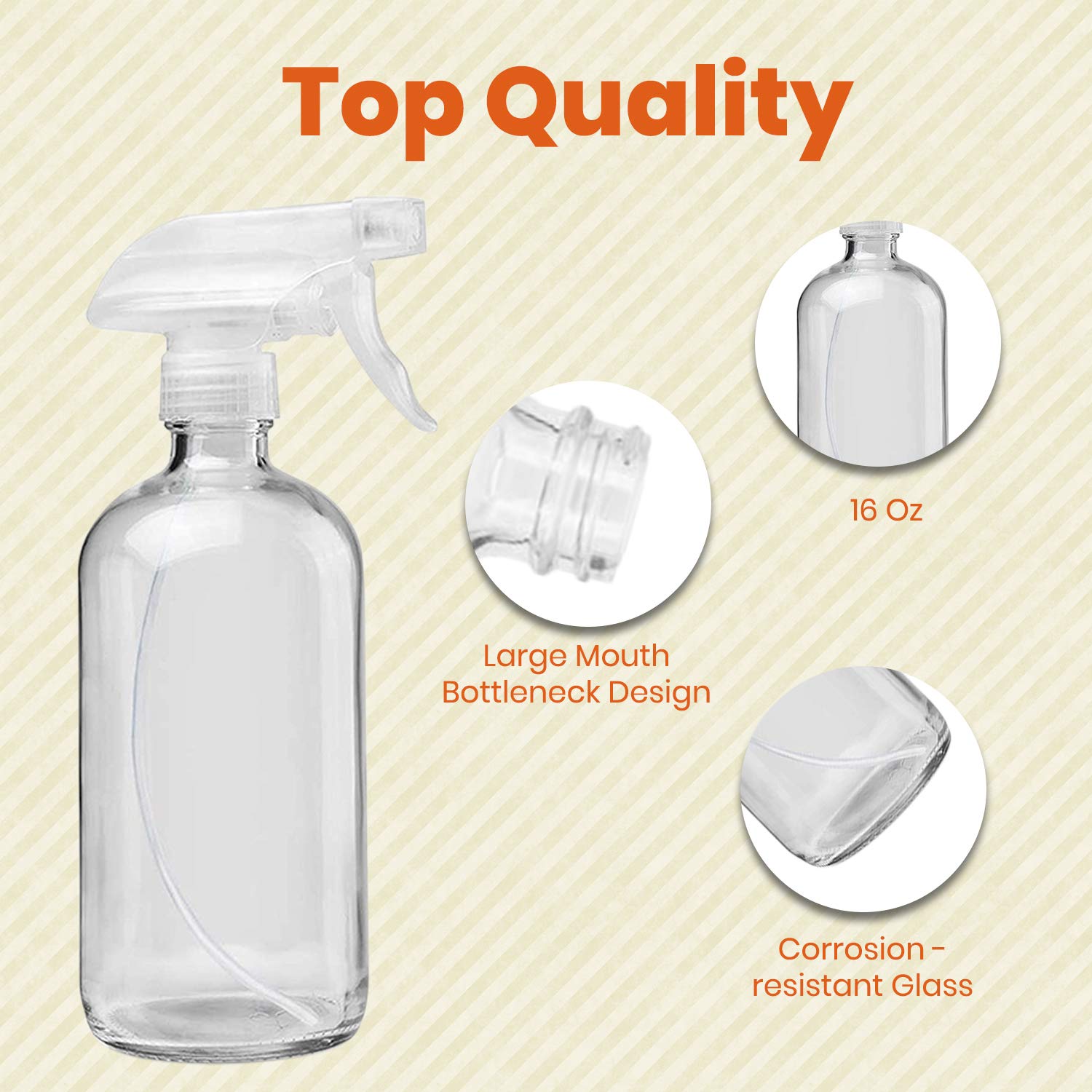 Clear Glass Spray Bottles For Cleaning Solutions (4 Pack) - 16 Ounce, Refillable Sprayer For Essential Oil, Water, Kitchen, Hair