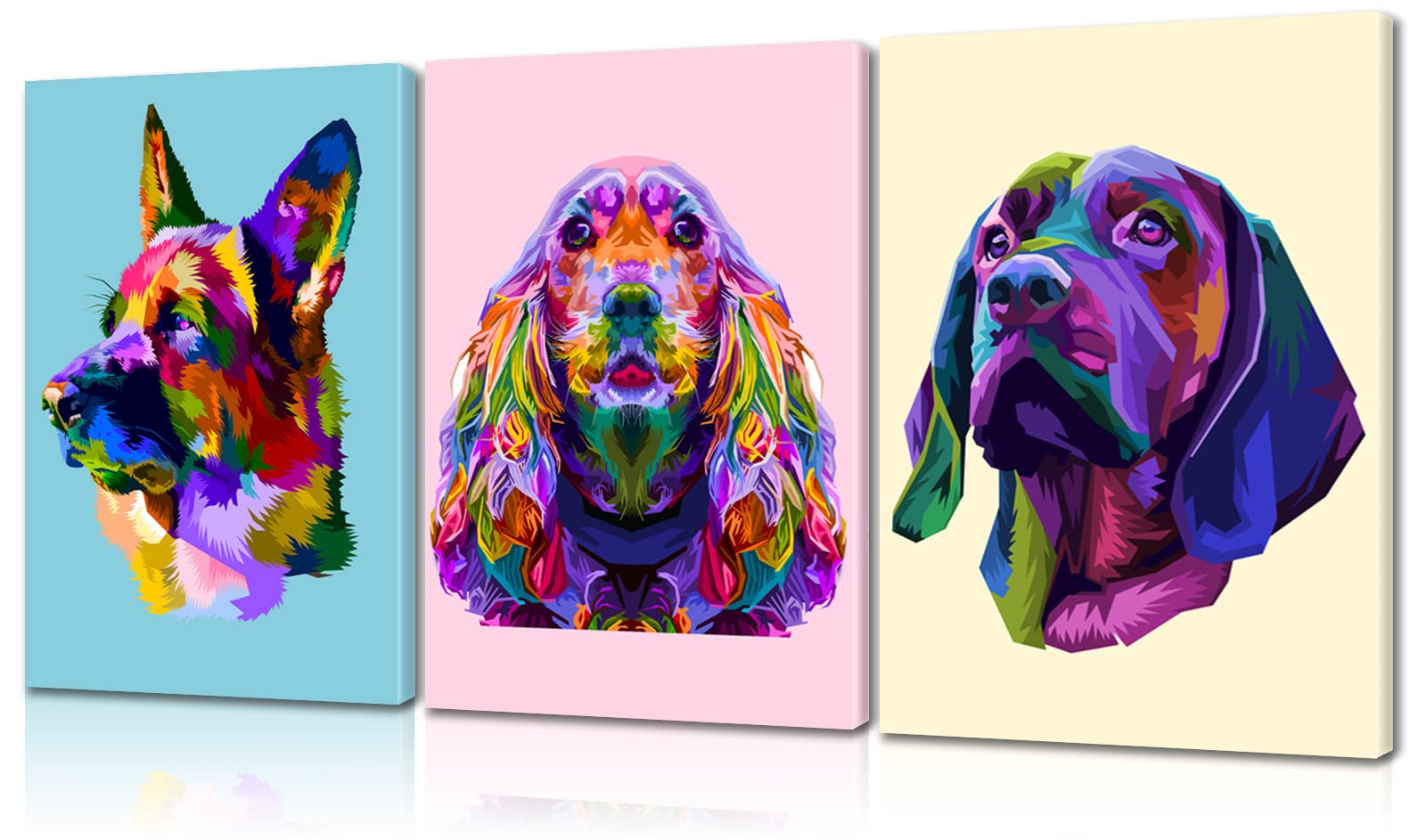 3 Piece Colorful Dog Wall Decor Dog Art Animal Wall Art Pet Wall Decor Dog Paintings On Canvas Cute Puppy Wall Art Framed Dog Pa
