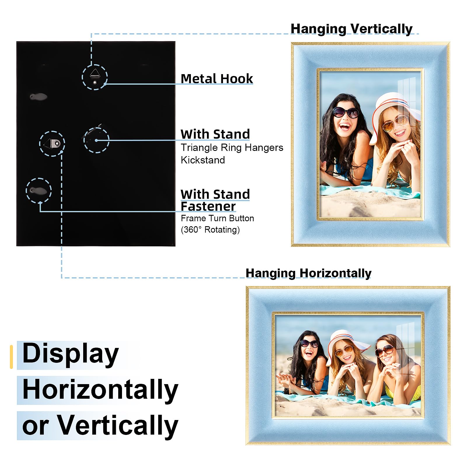 KSROECUD 5x7 Velvet Picture Frame, Spruce Blue Photo Frames with Modern Simple Metallic Gold Border, HD Real Glass Horizontal &