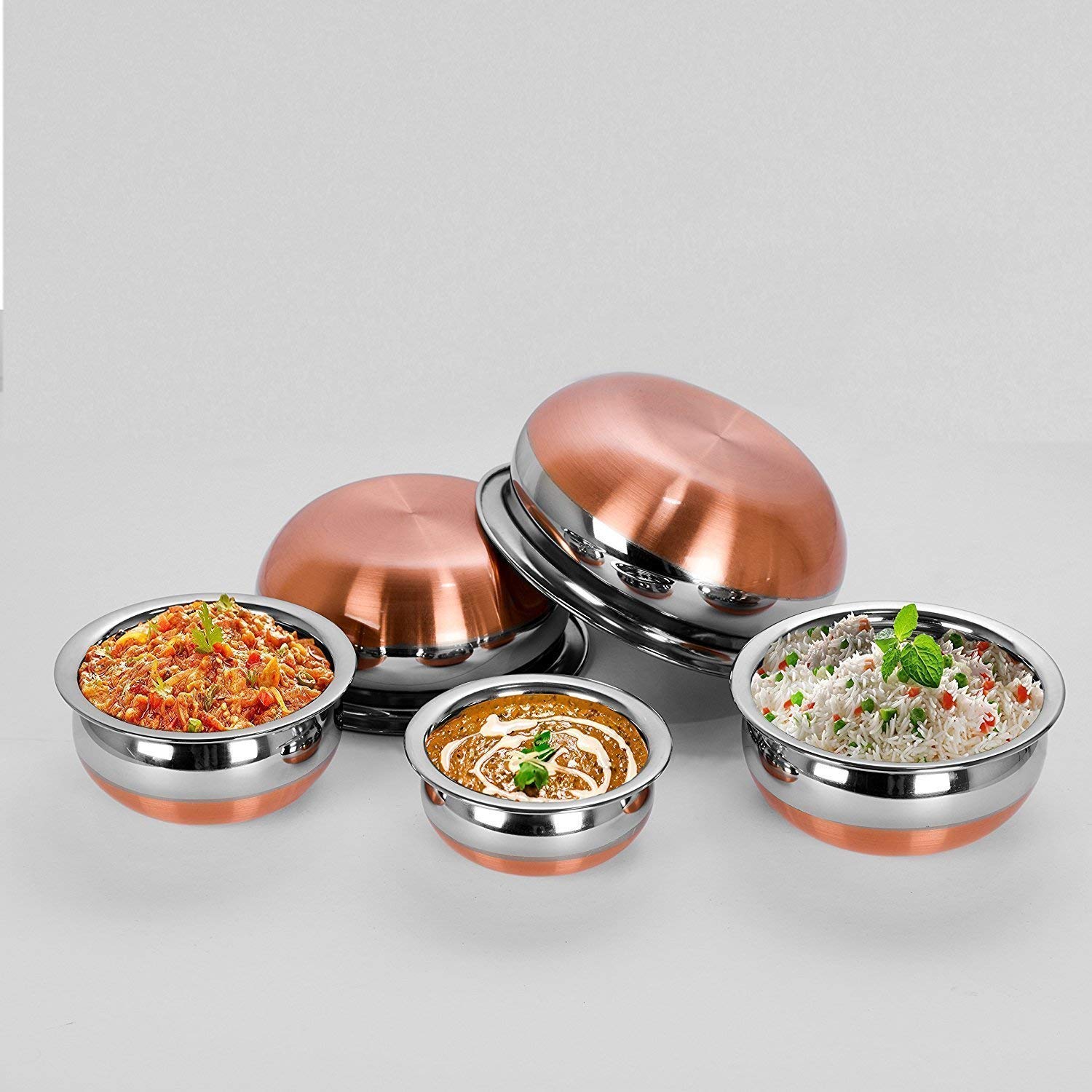 Royal Sapphire Stainless Steel Copper Bottom Handi Pot 6 Piece Set With Lids And Free Serving Spoon