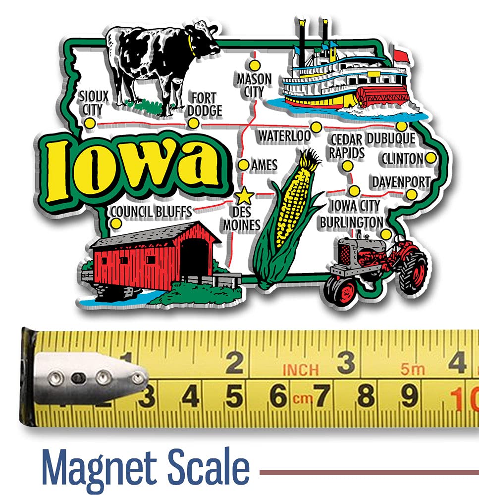 Iowa Jumbo State Magnet By Classic Magnets, 3.8'' X 2.7'', Collectible Souvenirs Made In The Usa