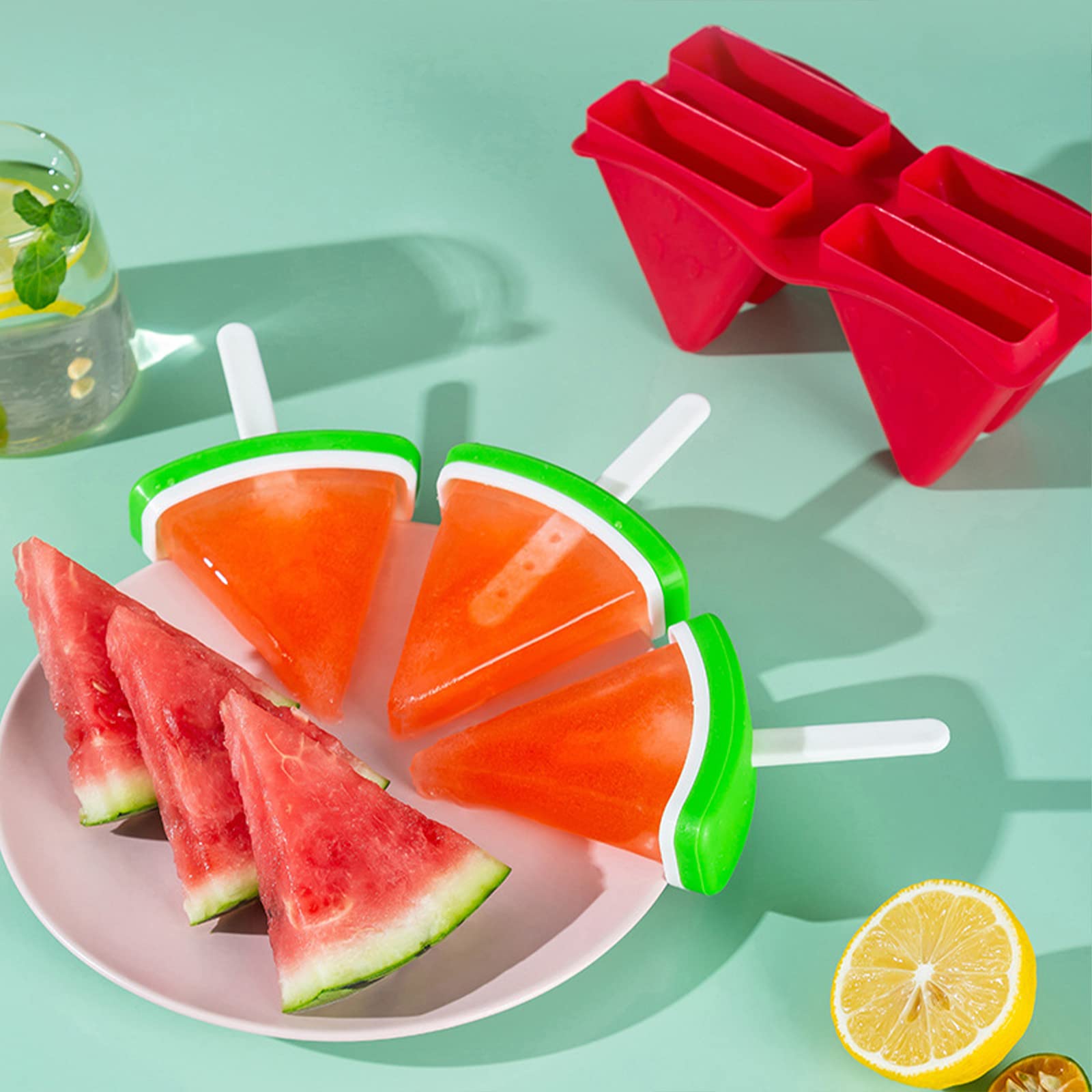 Popsicles Molds For Kids, 4 Cavities Bpa-Free Silicone Frozen Popsicles Mold, Reusable Easy Release Watermelon Shape Ice Cream M