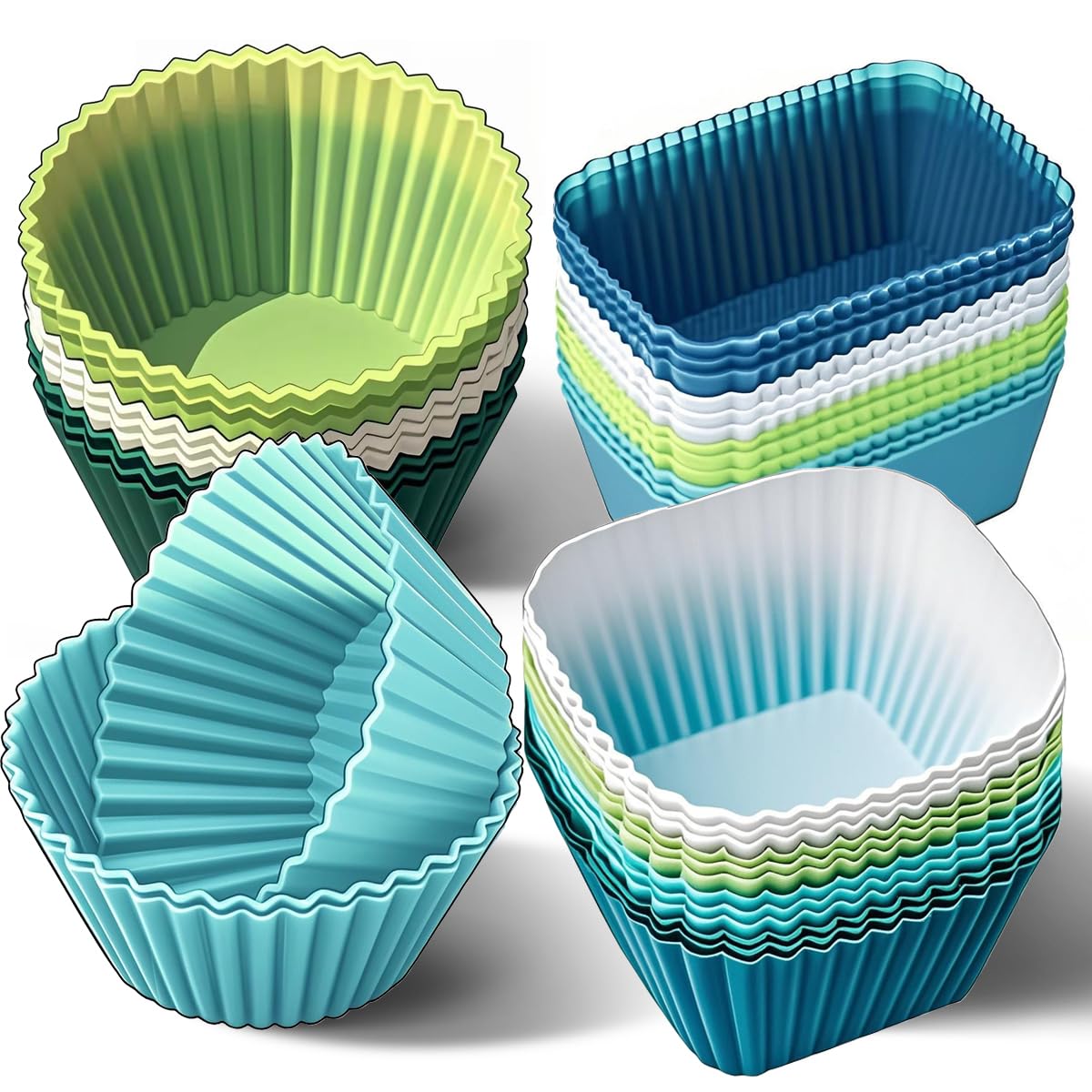 Silicone Cupcake Liners, Upgrades 36 Pack Reusable Baking Muffin Cups Nonstick 3 Shapes Pastry Cake Molds Bento Lunch Box Divide